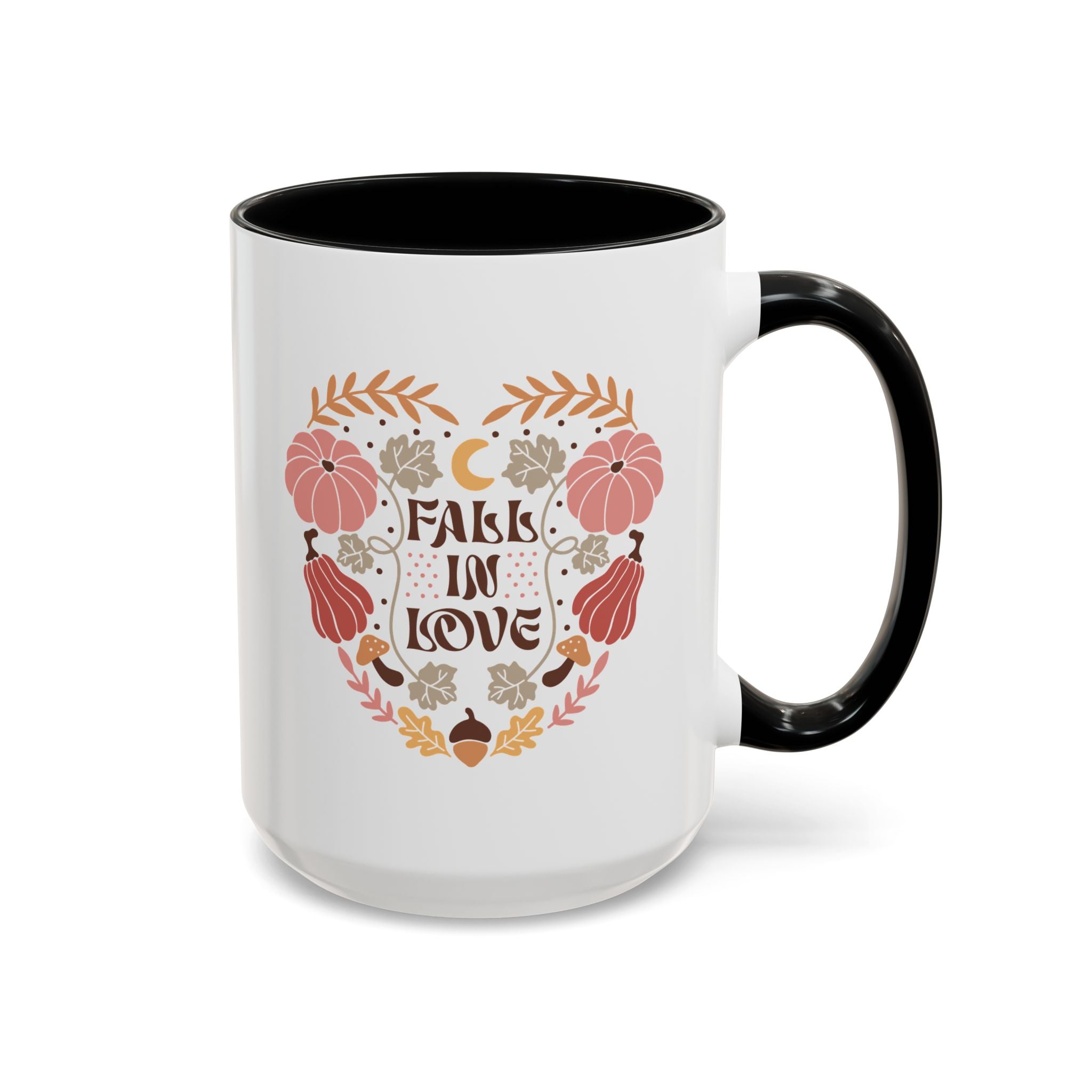 Fall in Love, Boho Retro Fall Mug - 15oz / Black - Wild Pour