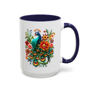 Peacocks, Paper Quilling Mug - 15oz / Navy - Wild Pour