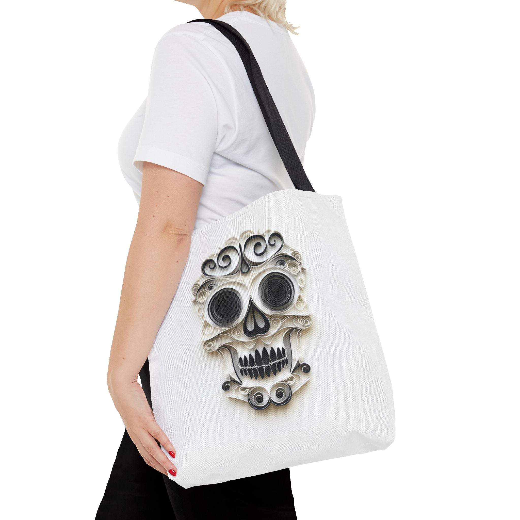 Black & White Skull, Paper Quilling Tote Bag