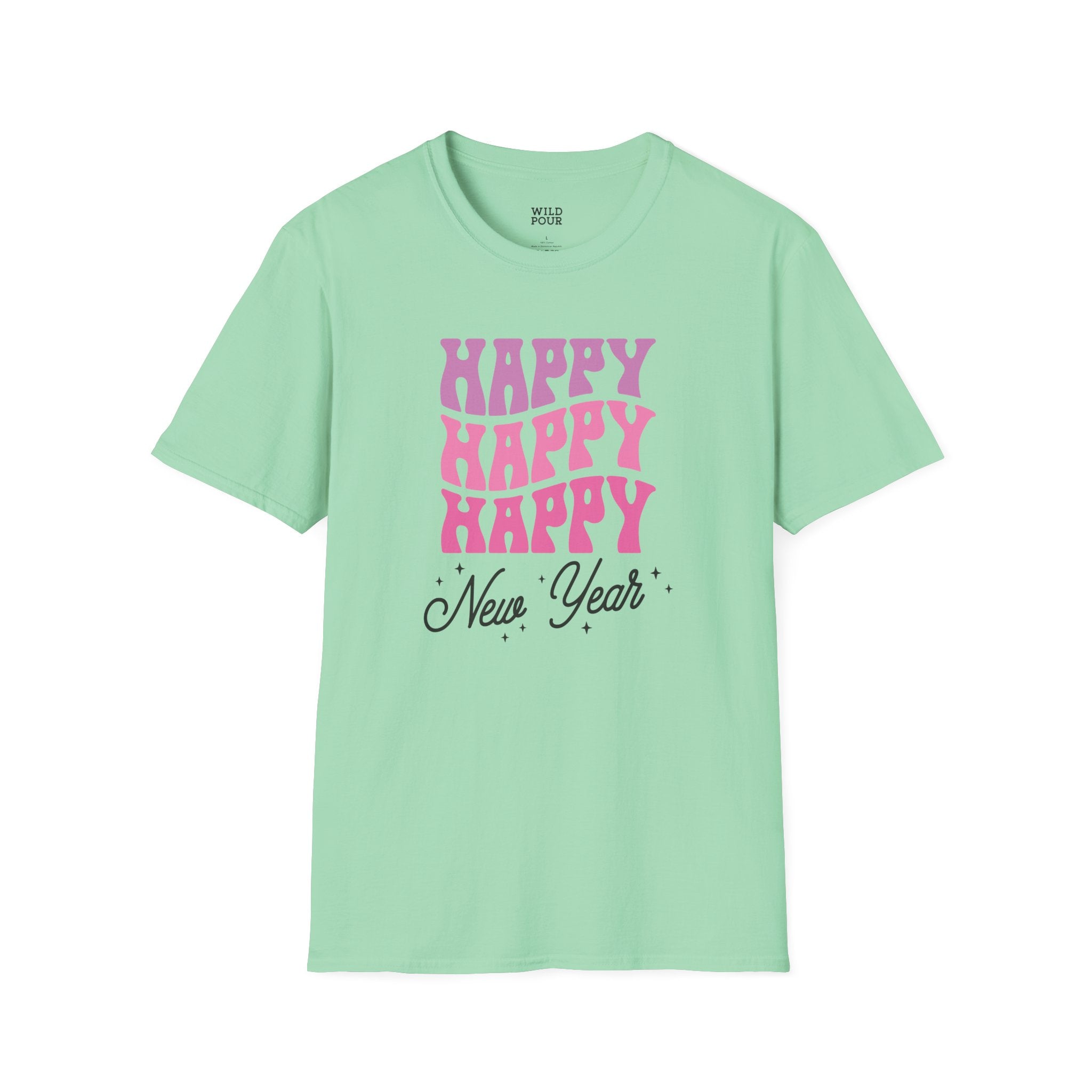 Happy Happy Happy New Year Tee - S / Mint Green - Wild Pour