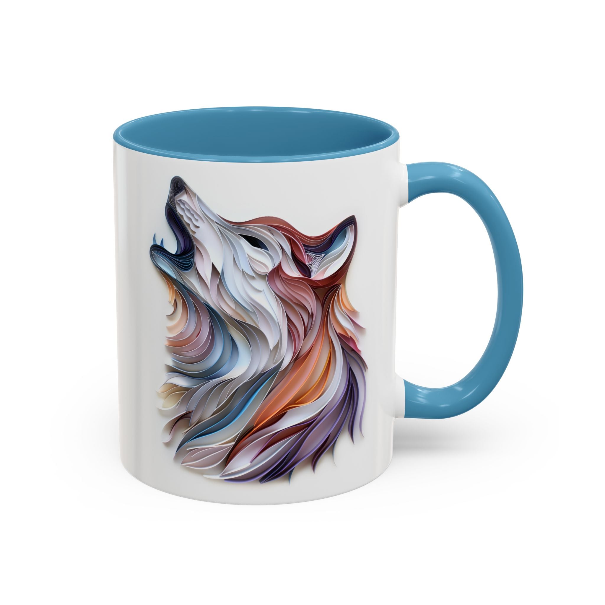 Howling Wolf, Paper Quilling Mug - 11oz / Light Blue - Wild Pour