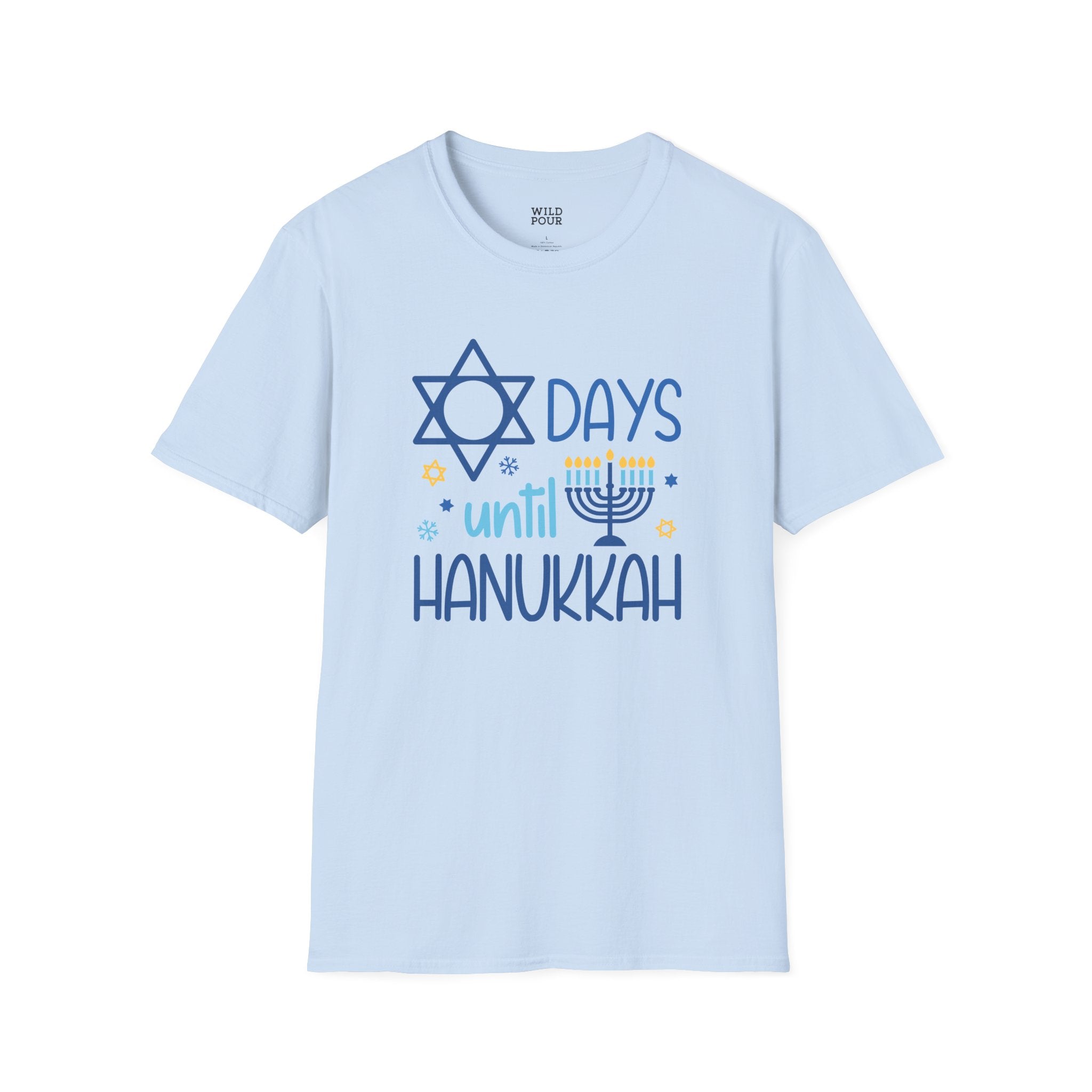 Days Until Hanukkah Tee - S / Light Blue - Wild Pour