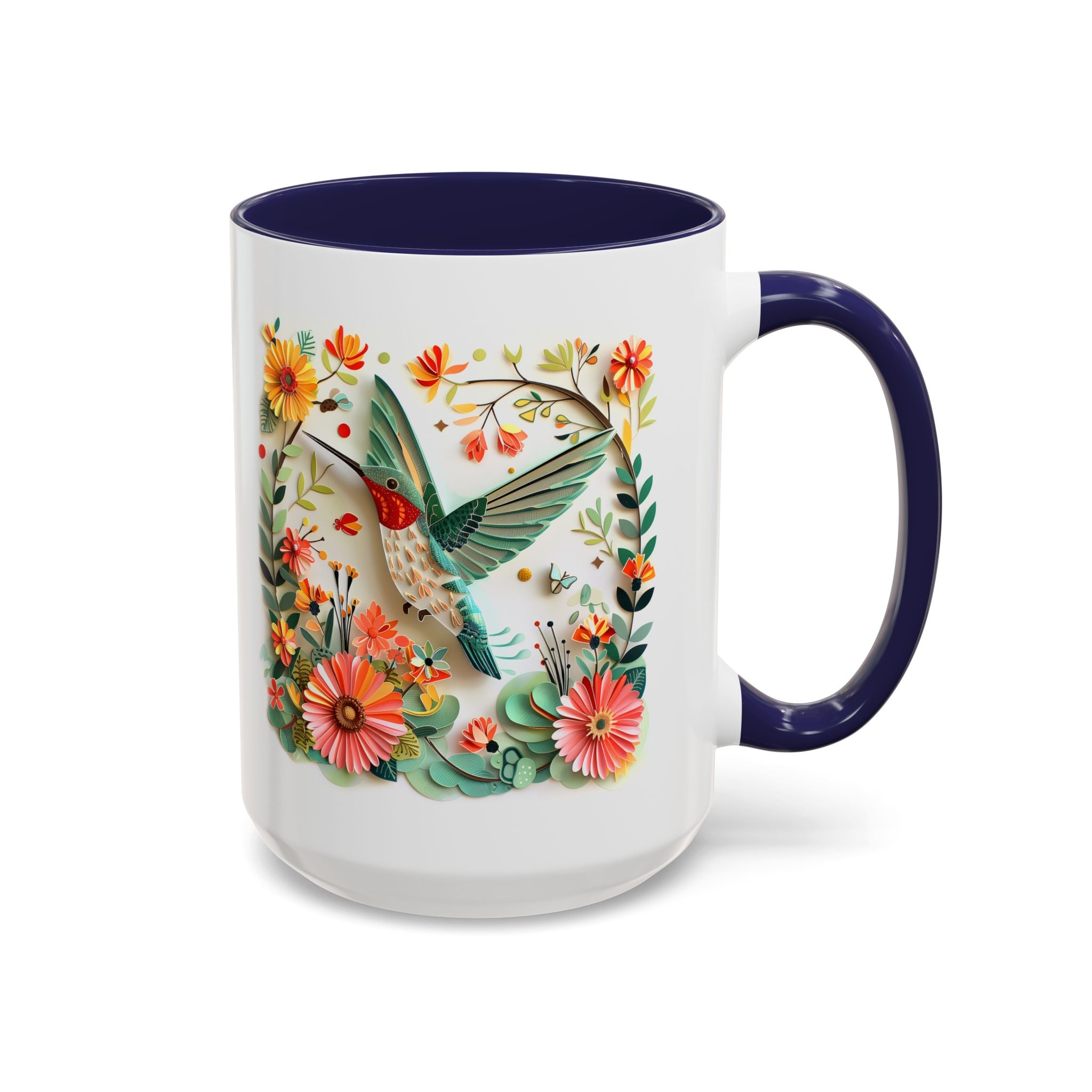 Hummingbird in Flight, Paper Quilling Mug - 15oz / Navy - Wild Pour