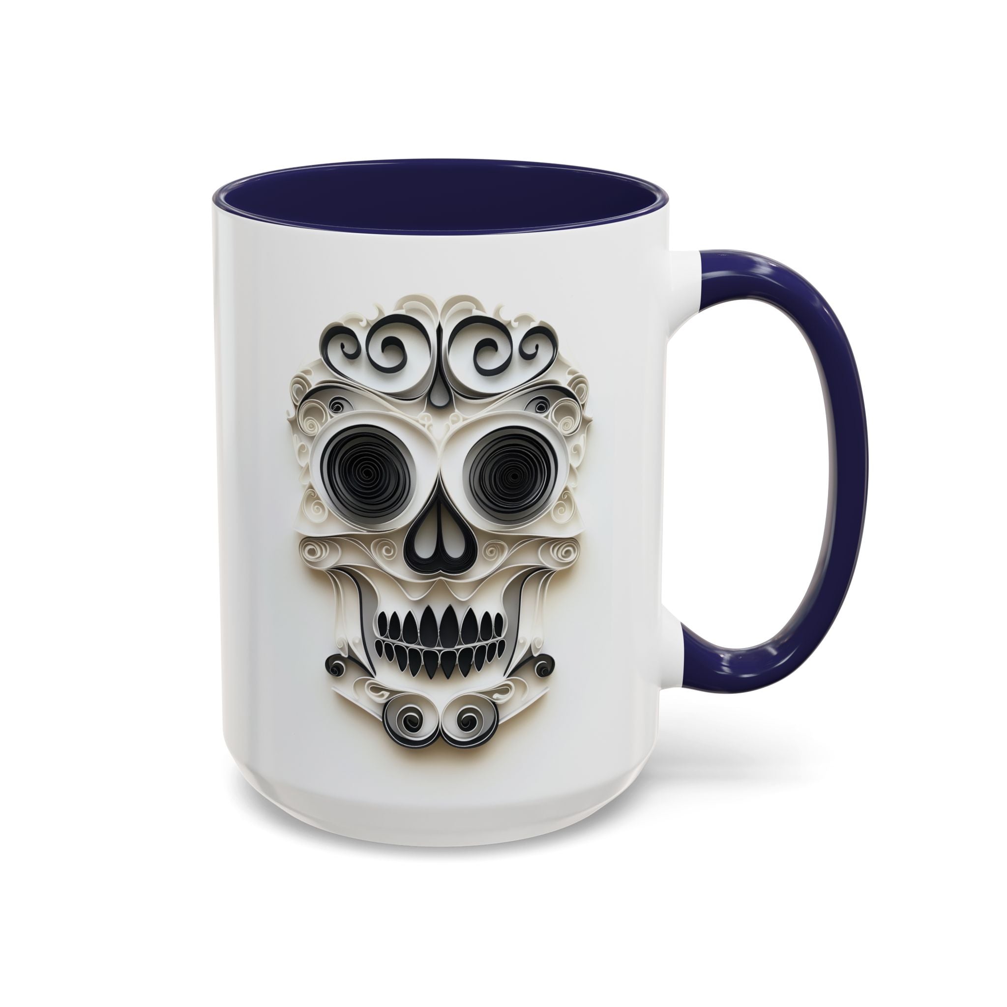 Black & White Skull, Paper Quilling Mug - 15oz / Navy - Wild Pour