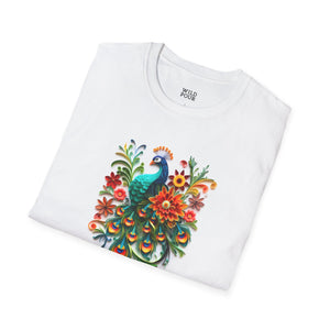 Peacock, Paper Quilling Tee - S / White - Wild Pour