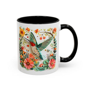 Hummingbird in Flight, Paper Quilling Mug - 11oz / Black - Wild Pour