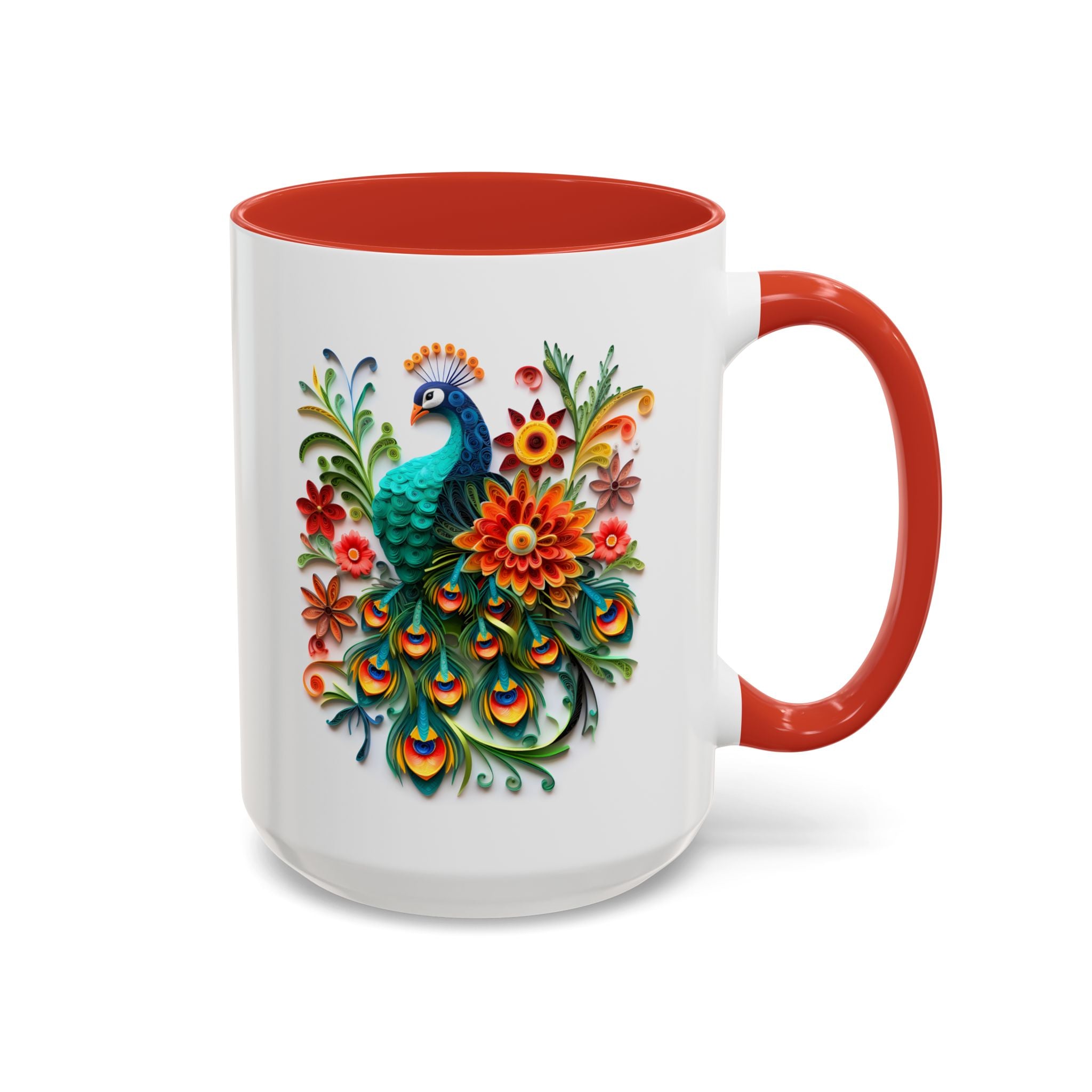 Peacocks, Paper Quilling Mug - 15oz / Red - Wild Pour