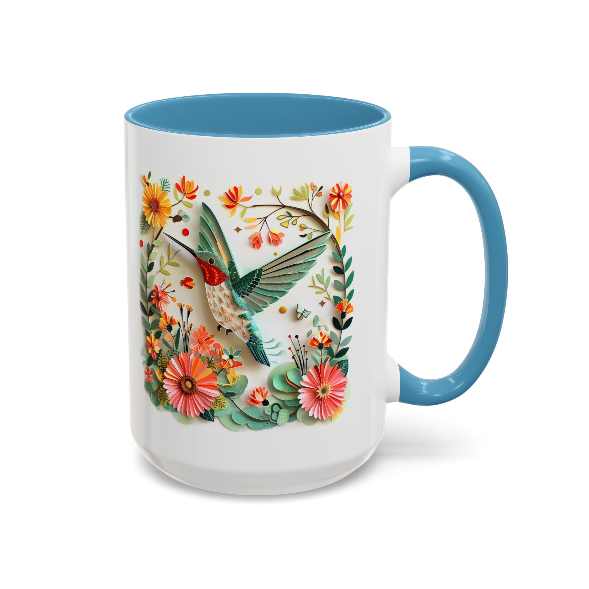 Hummingbird in Flight, Paper Quilling Mug - 15oz / Light Blue - Wild Pour