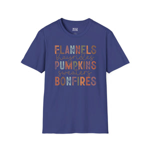 Flannels Hayrides Pumpkins Sweaters and Bonfires Tee - M / Metro Blue - Wild Pour