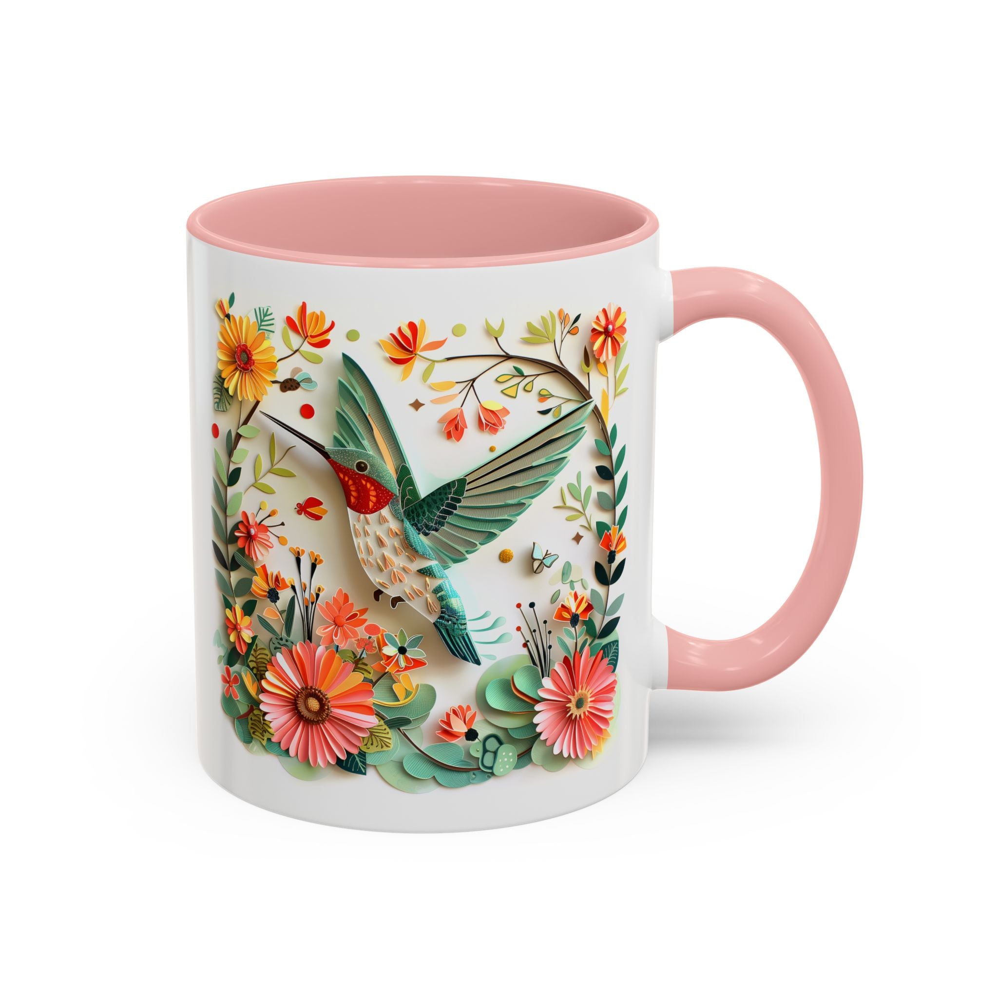 Hummingbird in Flight, Paper Quilling Mug - 11oz / Pink - Wild Pour