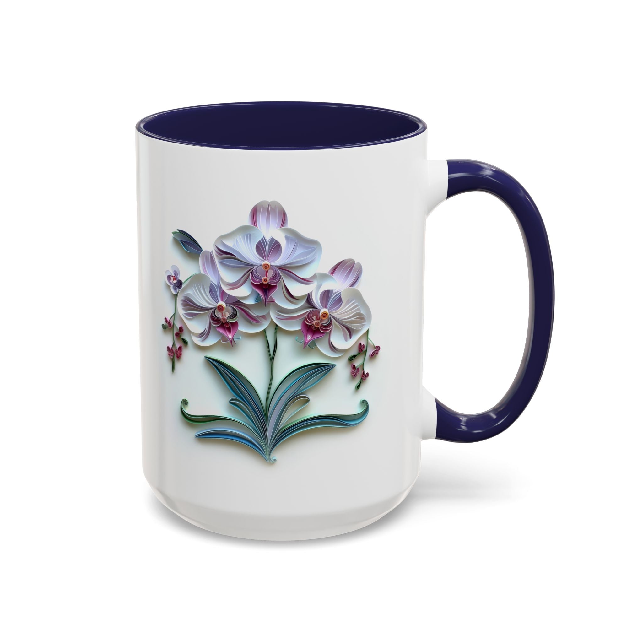 Orchids, Paper Quilling Mug - 15oz / Navy - Wild Pour