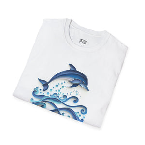 Leaping Dolphin, Paper Quilling Tee - S / White - Wild Pour