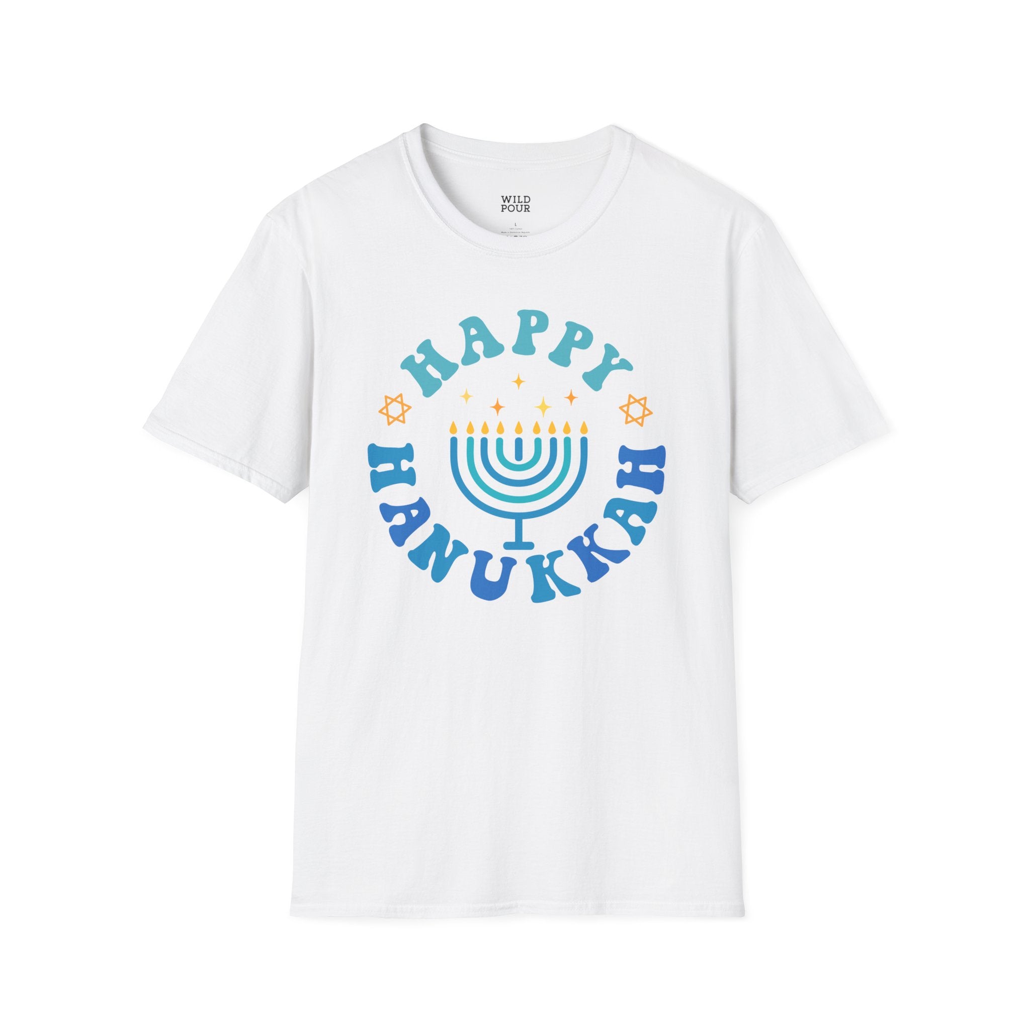 Happy Hanukkah, Menorah Tee - S / White - Wild Pour