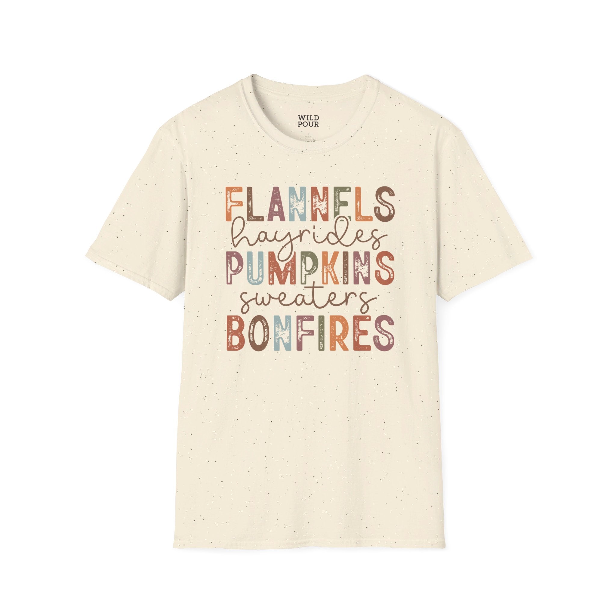 Flannels Hayrides Pumpkins Sweaters and Bonfires Tee - S / Natural - Wild Pour