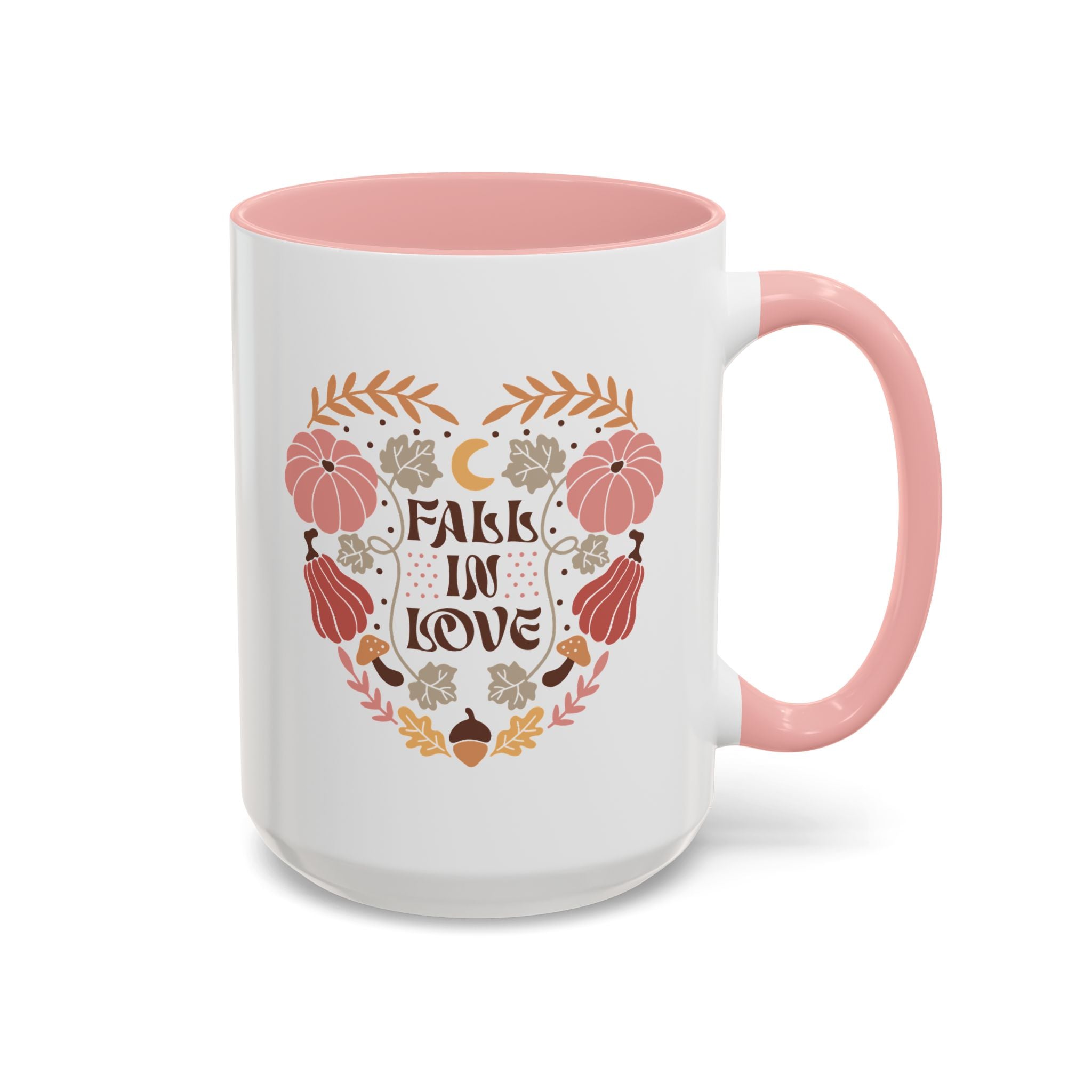 Fall in Love, Boho Retro Fall Mug - 15oz / Pink - Wild Pour