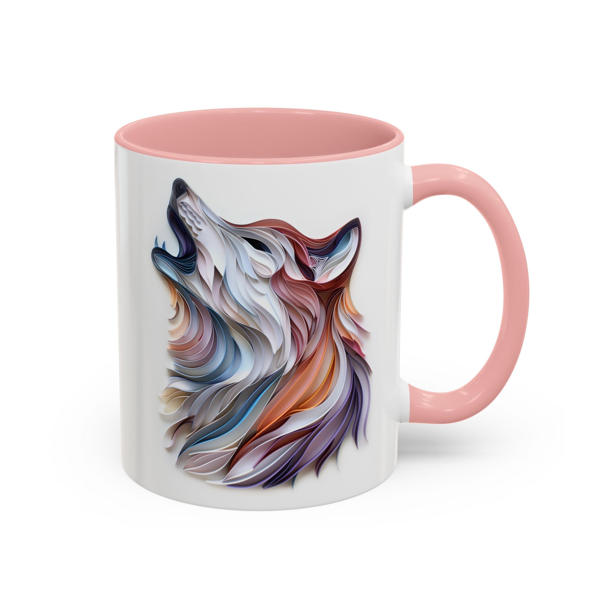 Howling Wolf, Paper Quilling Mug - 11oz / Pink - Wild Pour