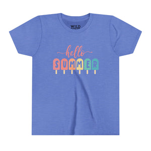 Hello Summer Youth Tee - Heather Columbia Blue / S - Wild Pour