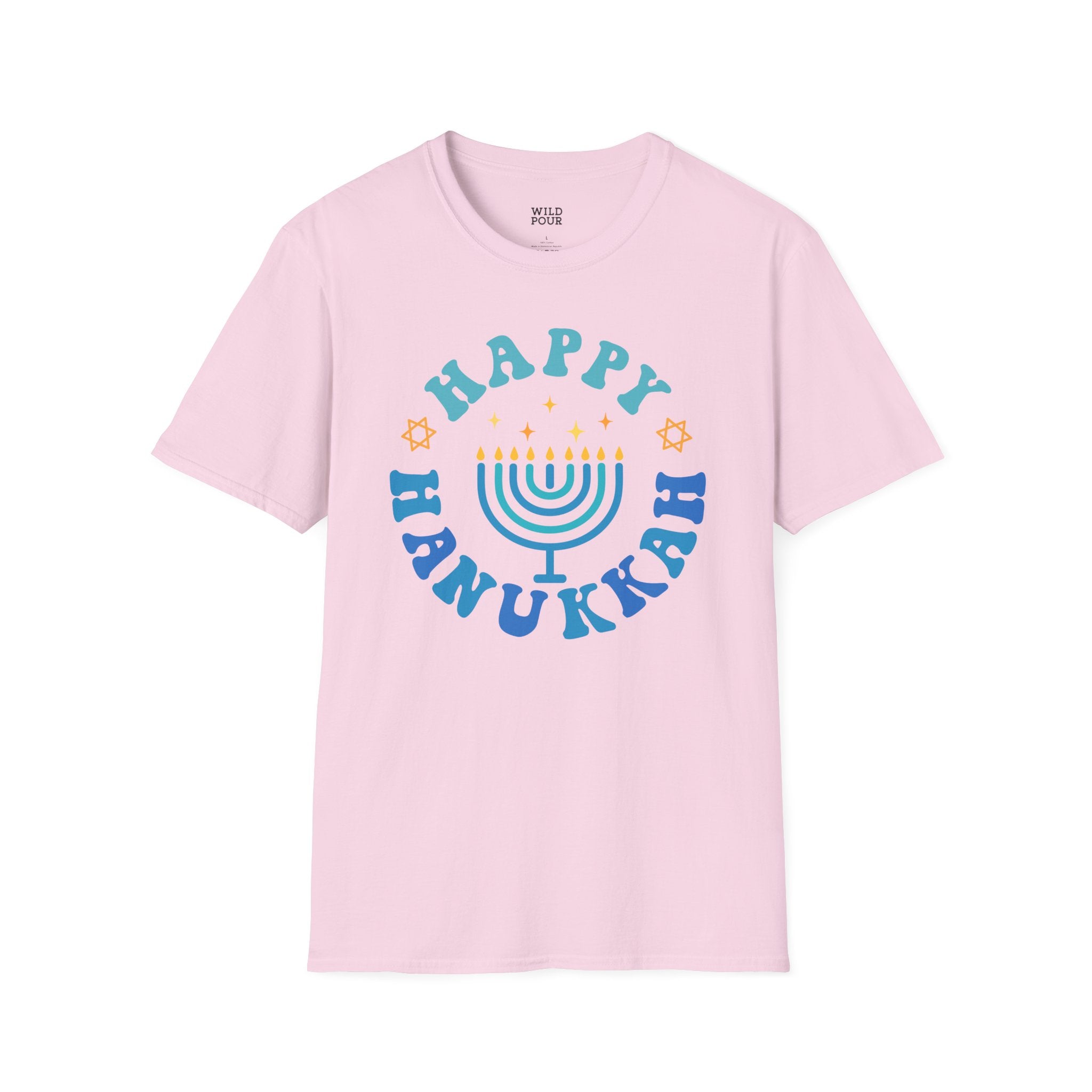 Happy Hanukkah, Menorah Tee - S / Light Pink - Wild Pour