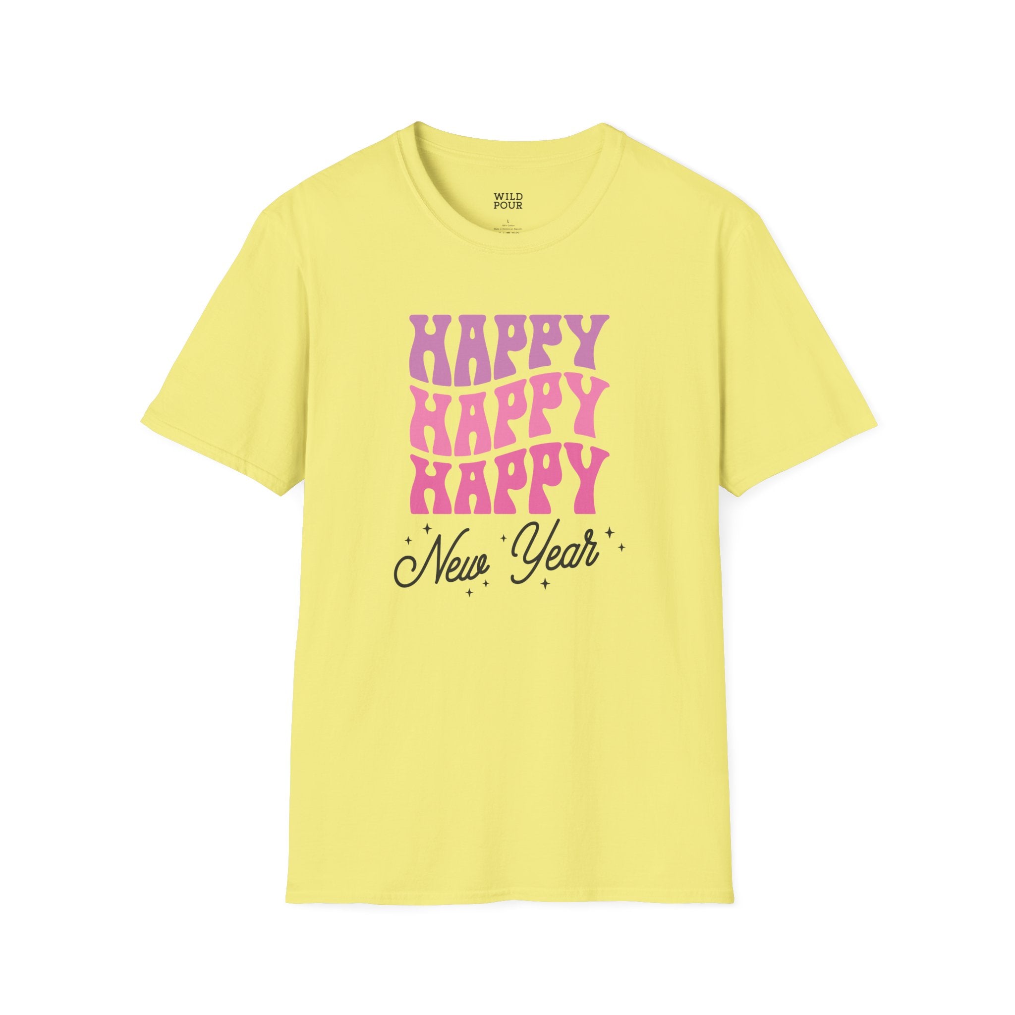 Happy Happy Happy New Year Tee - S / Cornsilk - Wild Pour