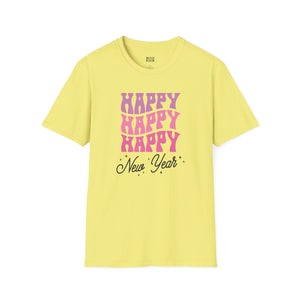 Happy Happy Happy New Year Tee - S / Cornsilk - Wild Pour