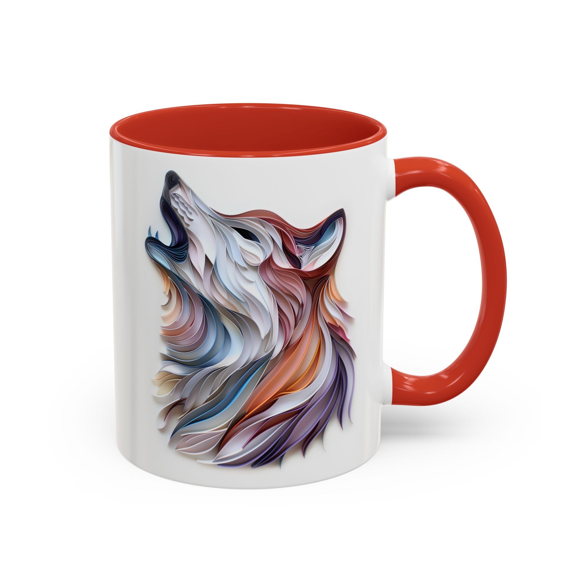 Howling Wolf, Paper Quilling Mug - 11oz / Red - Wild Pour