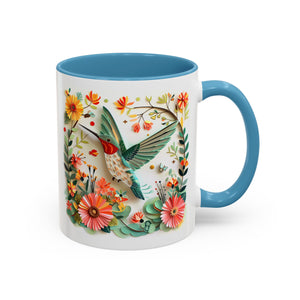 Hummingbird in Flight, Paper Quilling Mug - 11oz / Light Blue - Wild Pour