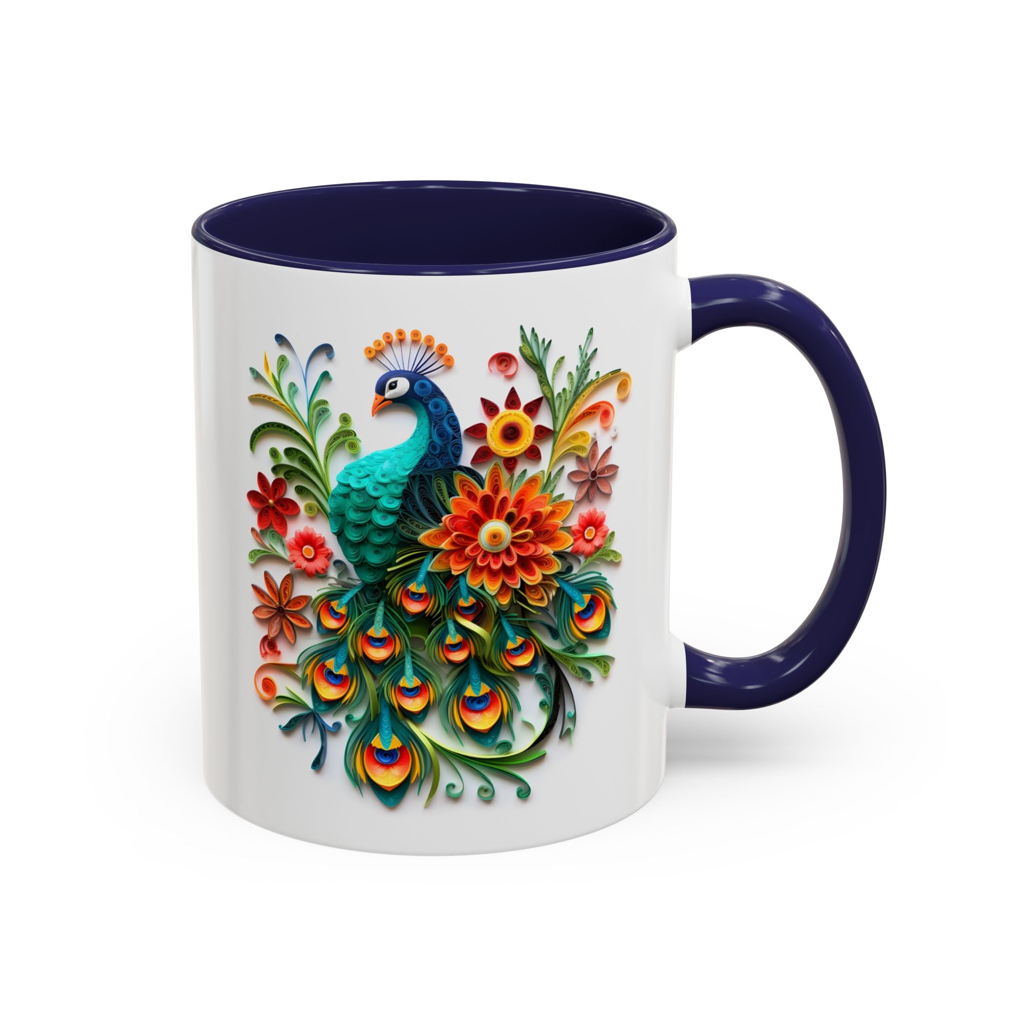 Peacocks, Paper Quilling Mug - 11oz / Navy - Wild Pour