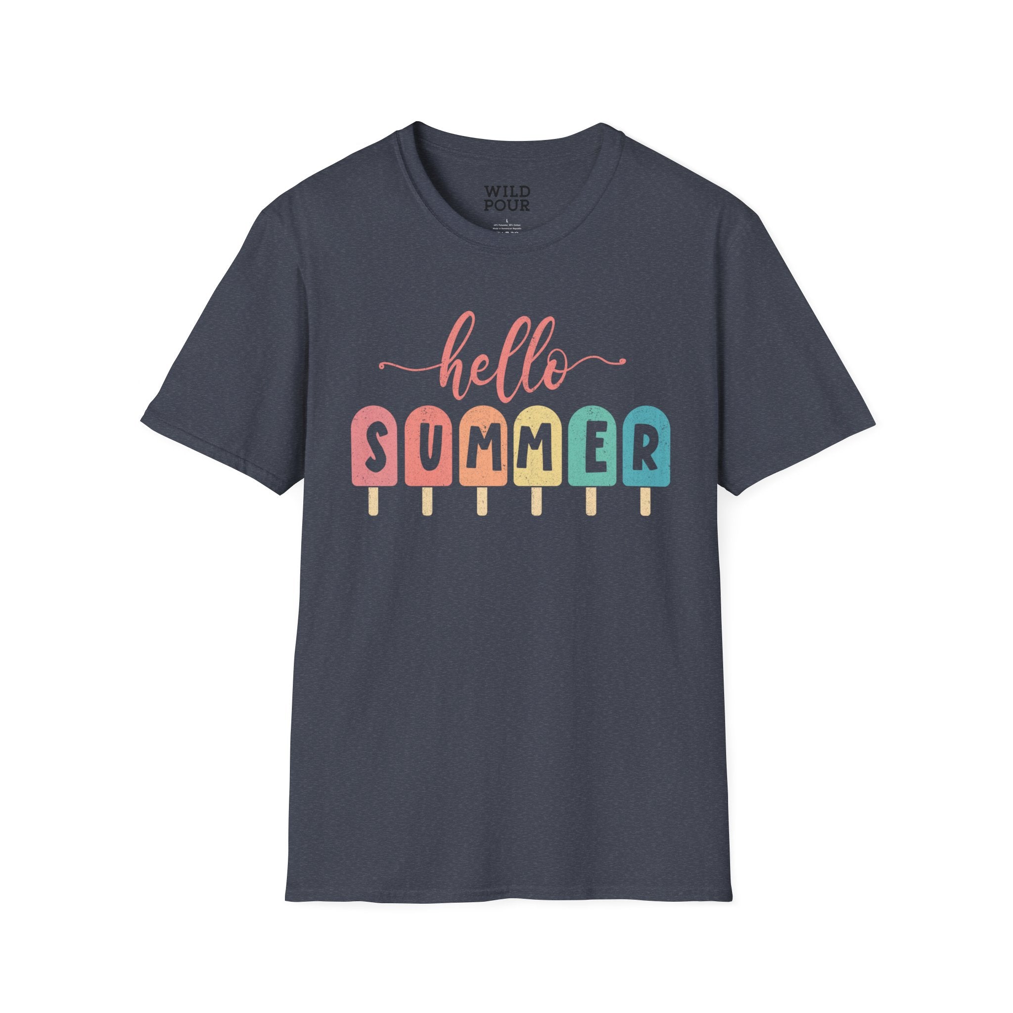 Hello Summer Popsicles Tee - Heather Navy / S - Wild Pour