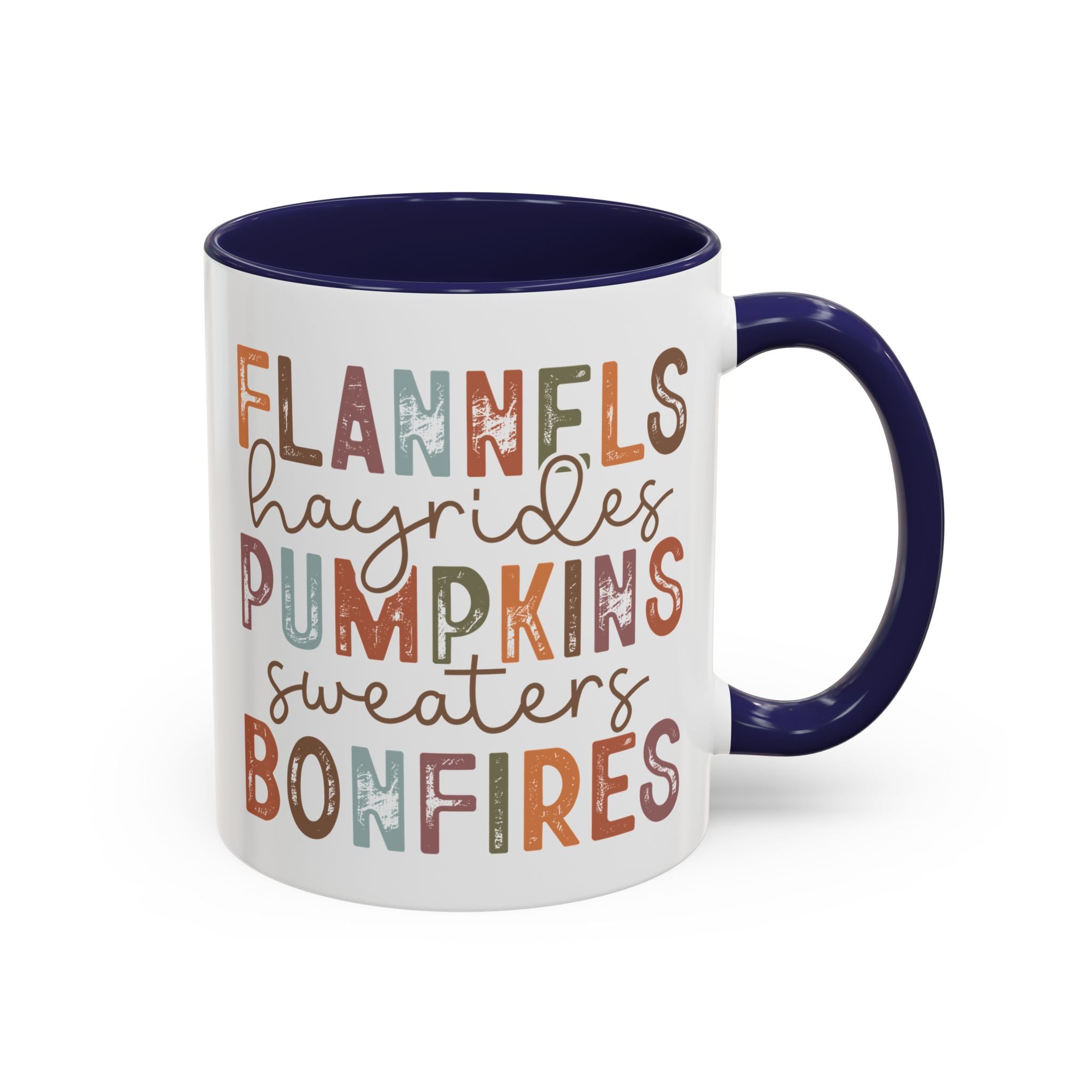 Flannels Hayrides Pumpkins Sweater and Bonfires Mug - 11oz / Navy - Wild Pour