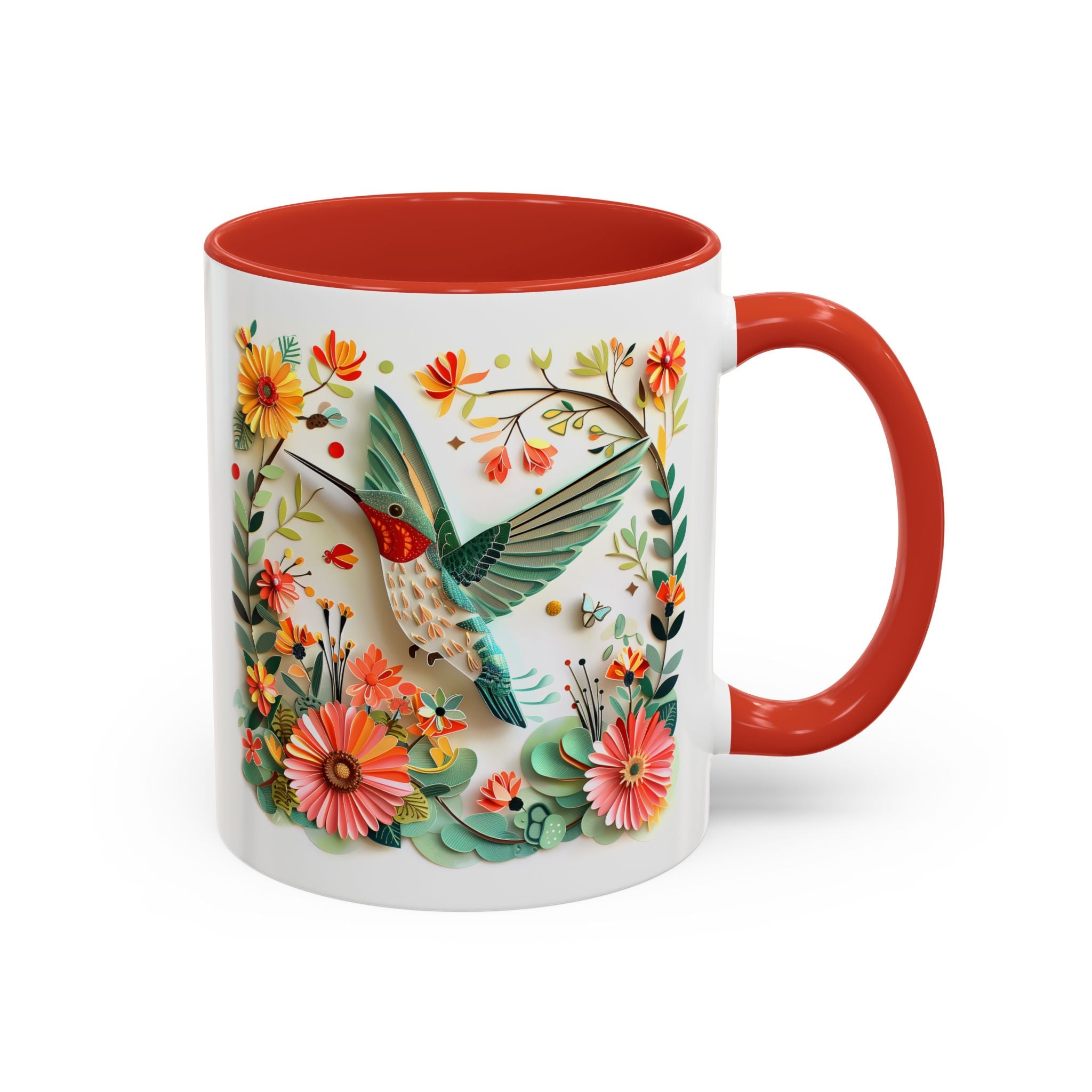 Hummingbird in Flight, Paper Quilling Mug - 11oz / Red - Wild Pour