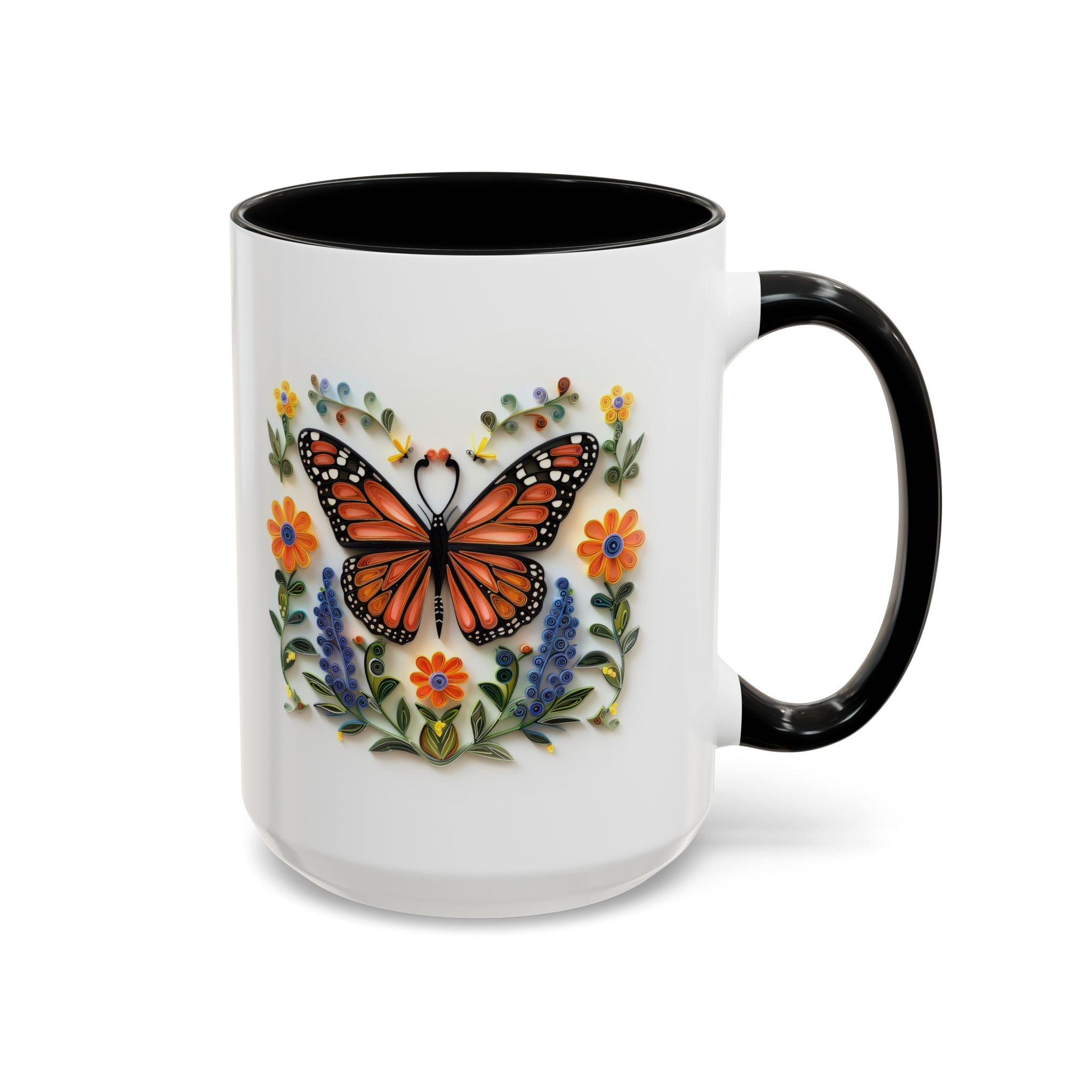 Monarch Butterfly, Paper Quilling Mug - 15oz / Black - Wild Pour