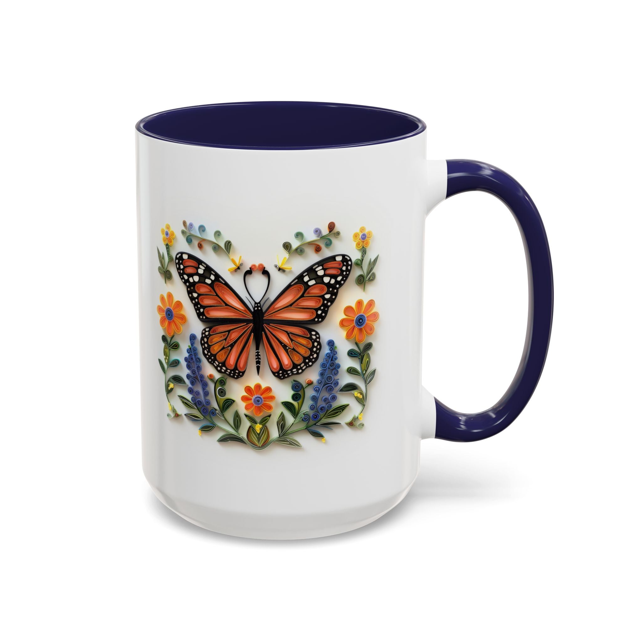 Monarch Butterfly, Paper Quilling Mug - 15oz / Navy - Wild Pour