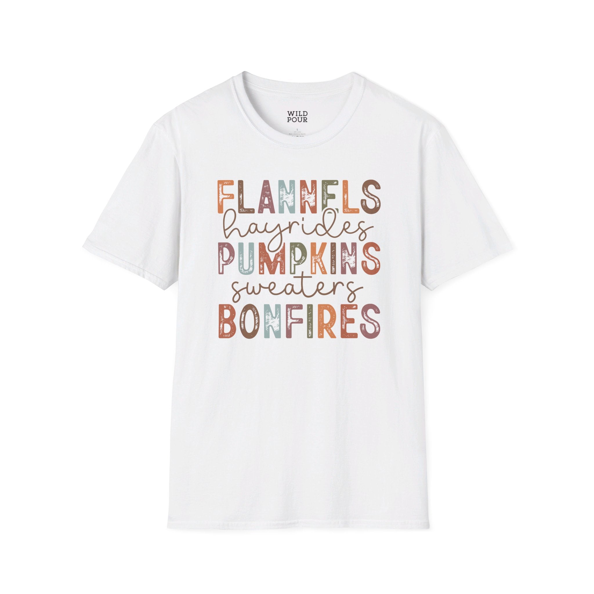 Flannels Hayrides Pumpkins Sweaters and Bonfires Tee - S / White - Wild Pour