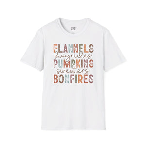 Flannels Hayrides Pumpkins Sweaters and Bonfires Tee - S / White - Wild Pour