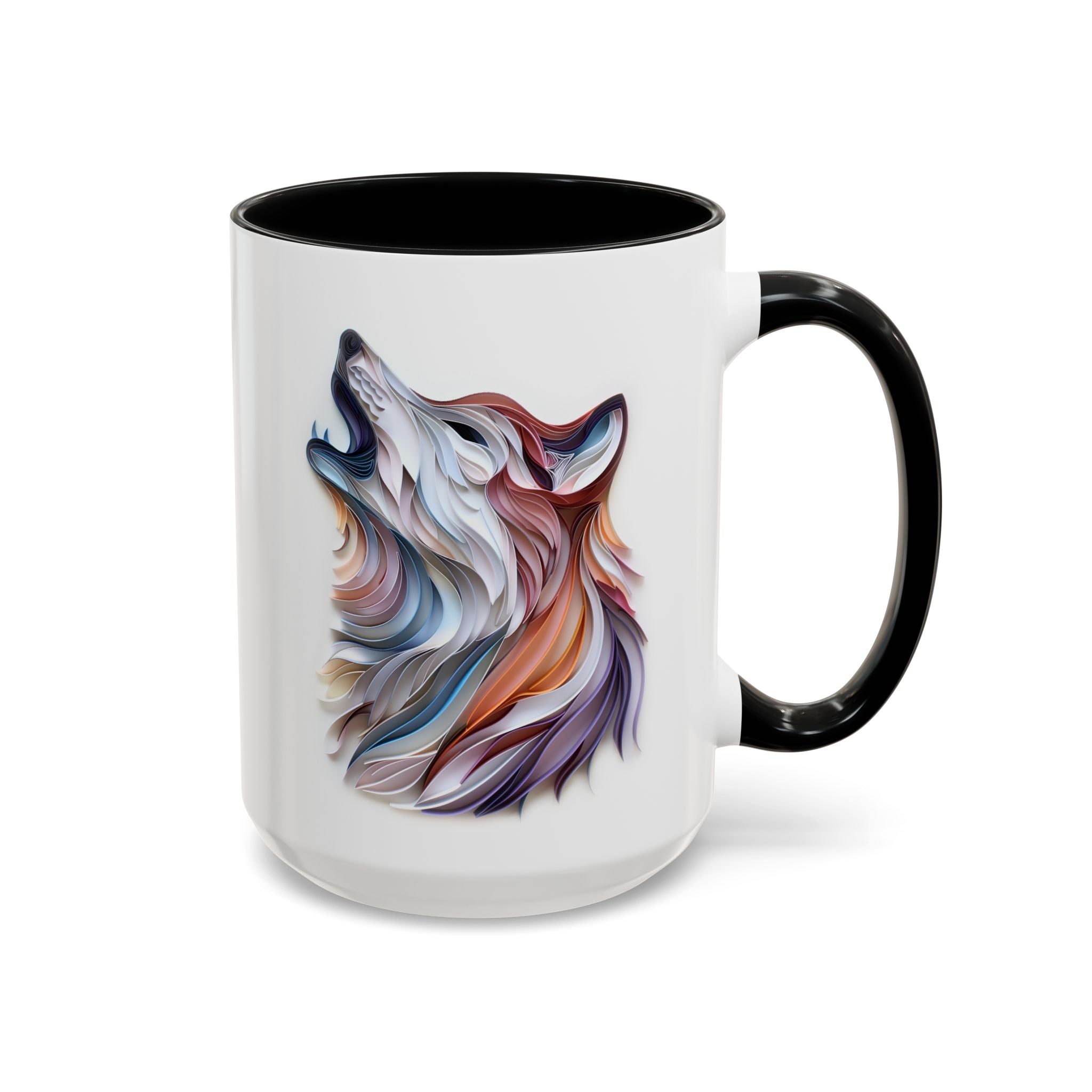 Howling Wolf, Paper Quilling Mug - 15oz / Black - Wild Pour