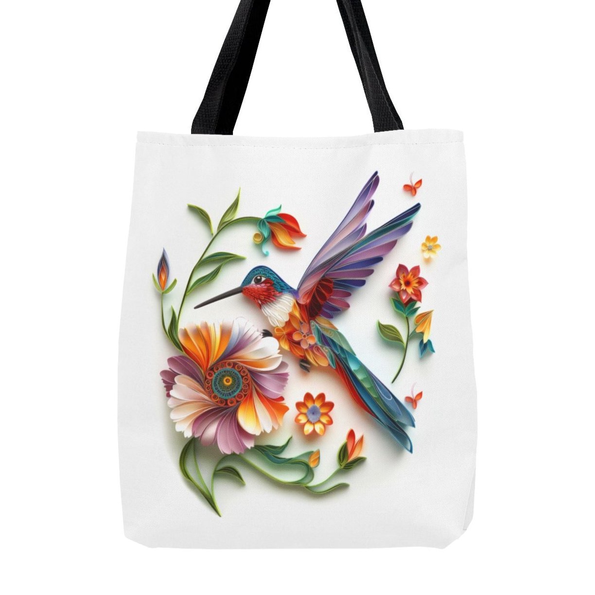 Hummingbird, Paper Quilling Tote Bag