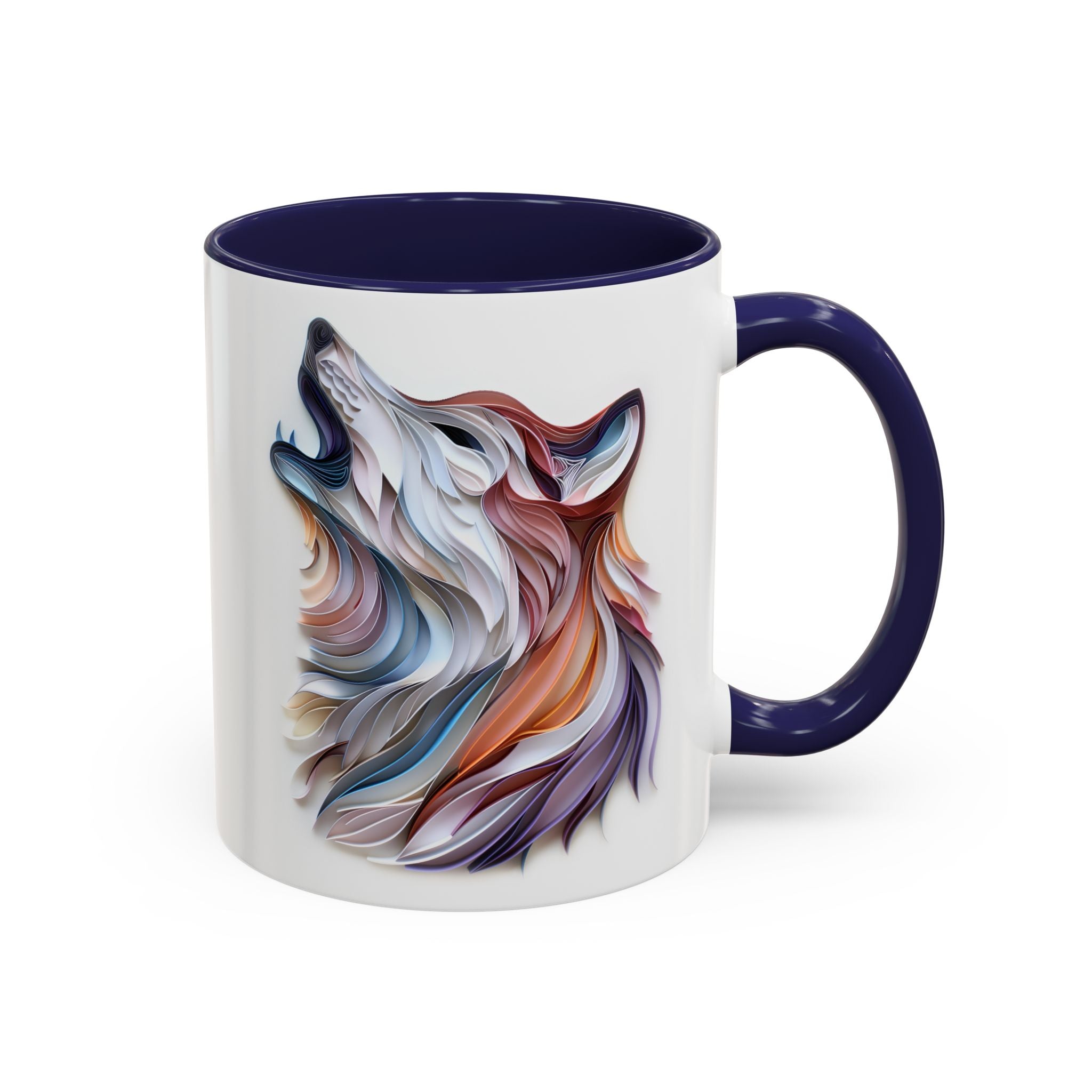 Howling Wolf, Paper Quilling Mug - 11oz / Navy - Wild Pour