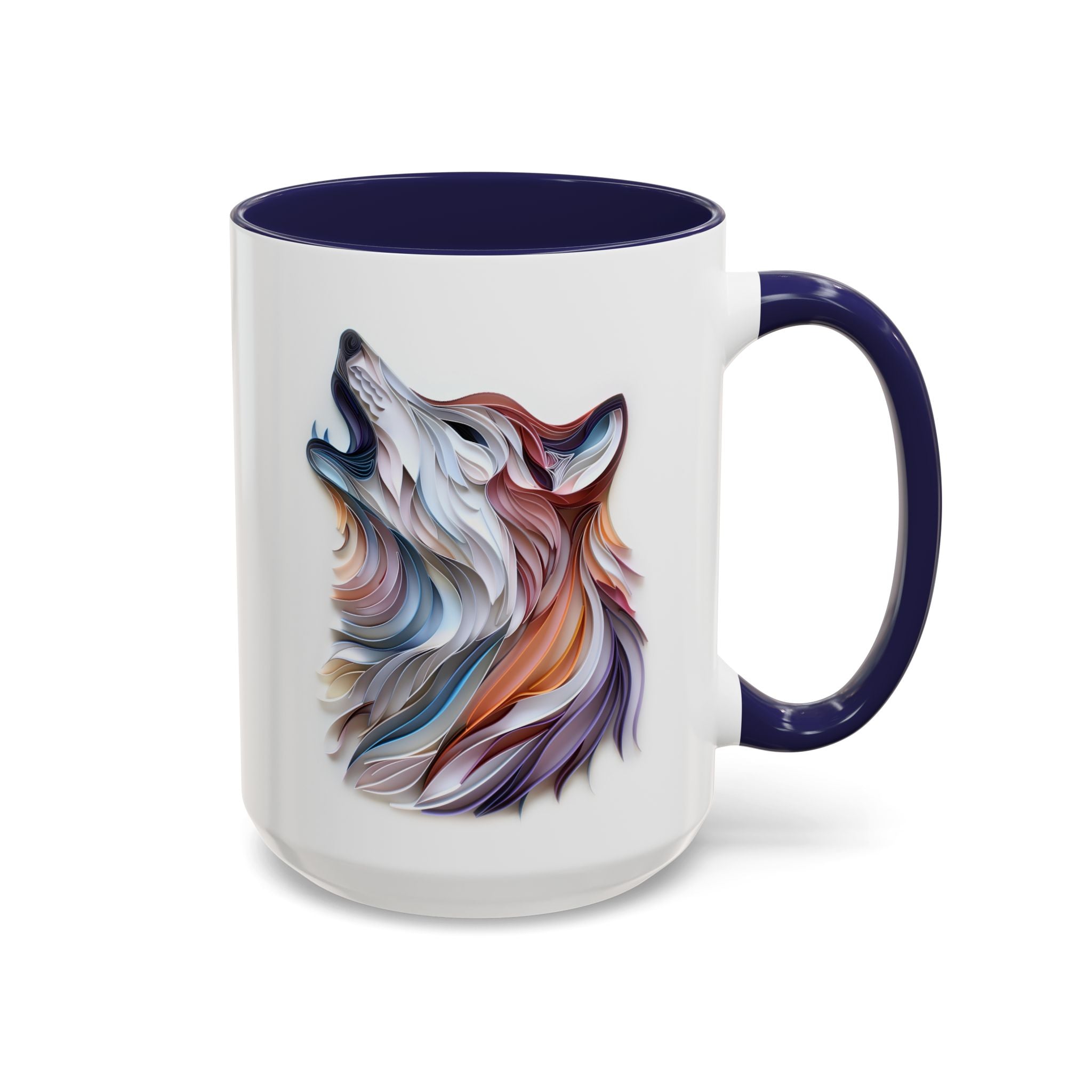 Howling Wolf, Paper Quilling Mug - 15oz / Navy - Wild Pour