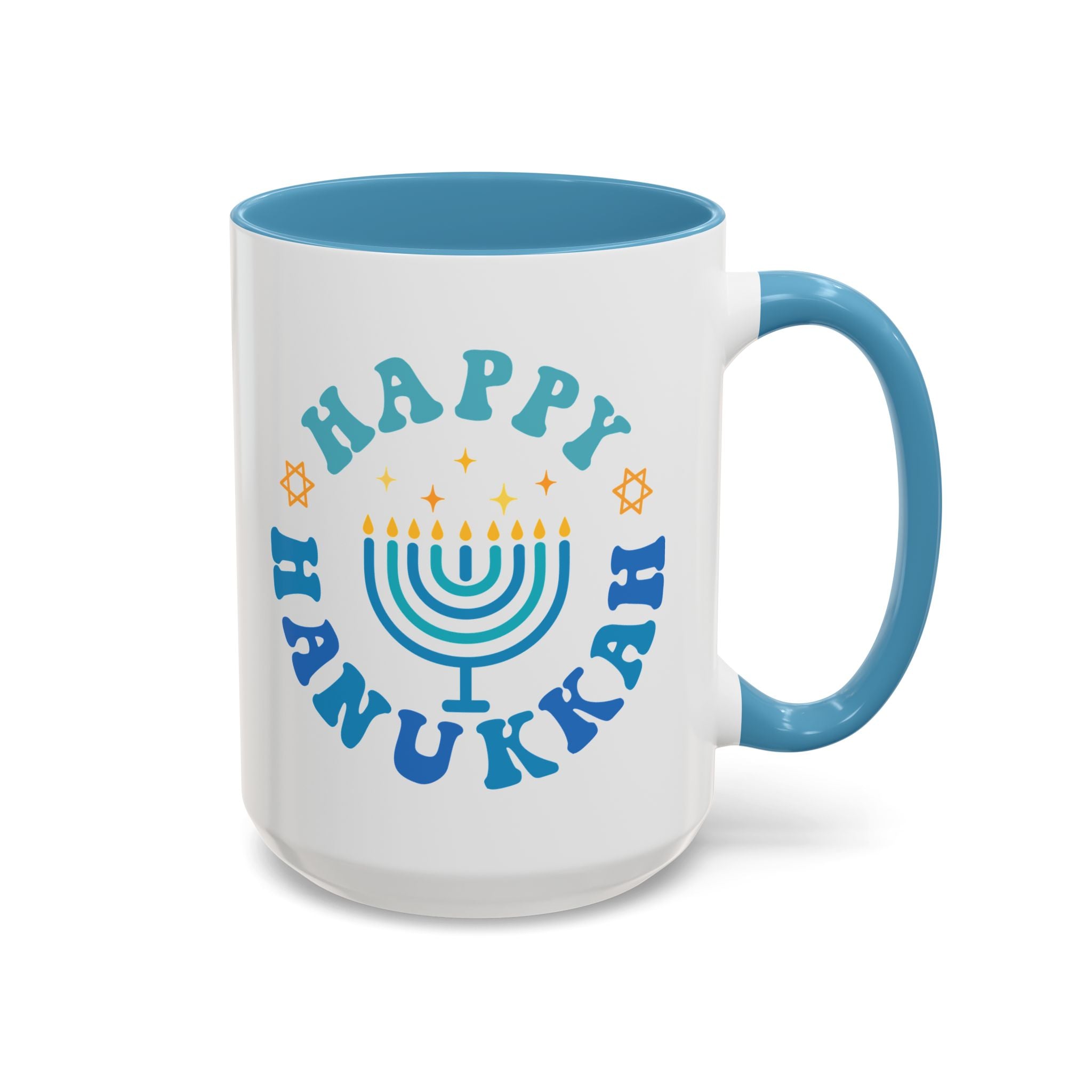 Happy Hanukkah, Menorah Mug - 15oz / Light Blue - Wild Pour