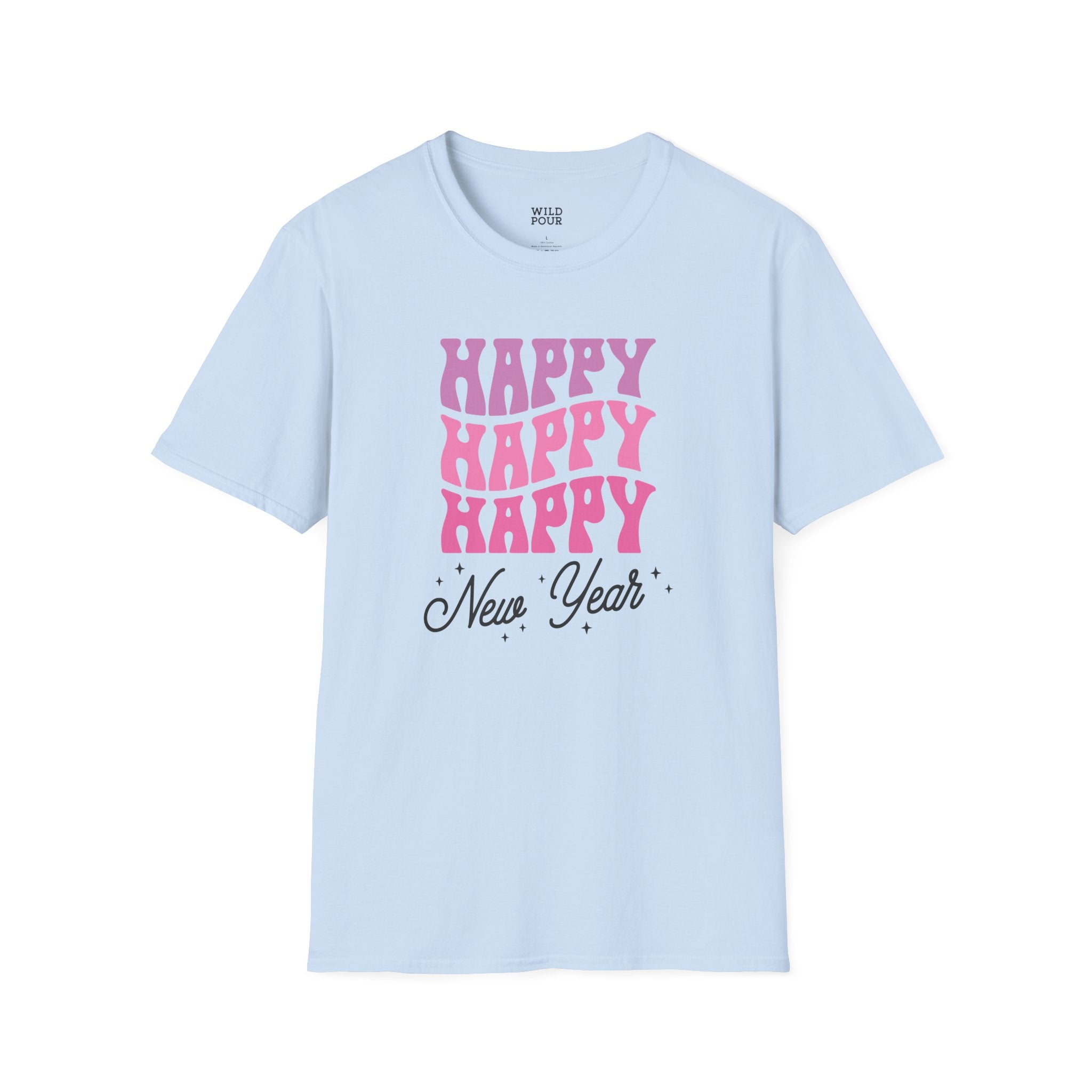 Happy Happy Happy New Year Tee - S / Light Blue - Wild Pour