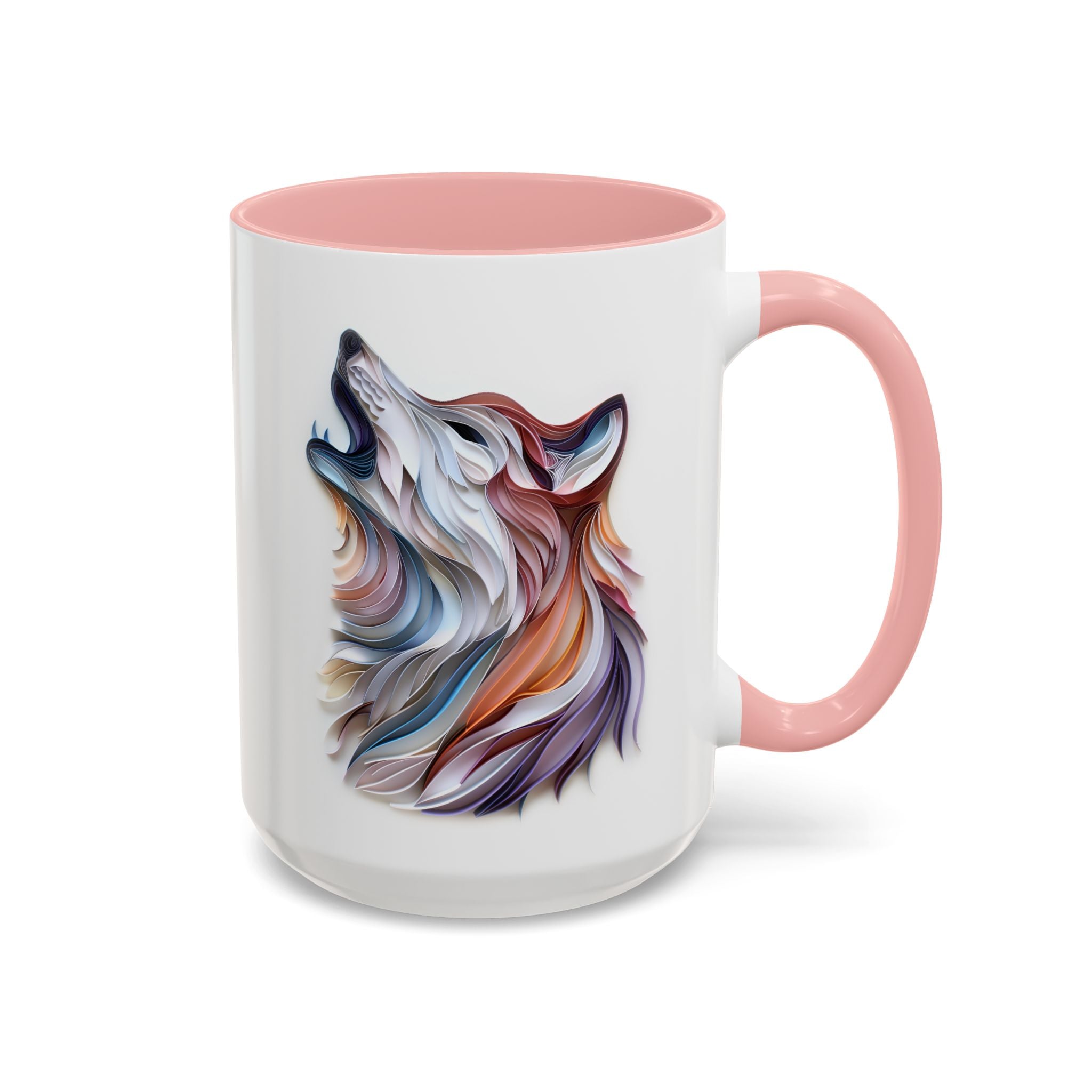 Howling Wolf, Paper Quilling Mug - 15oz / Pink - Wild Pour