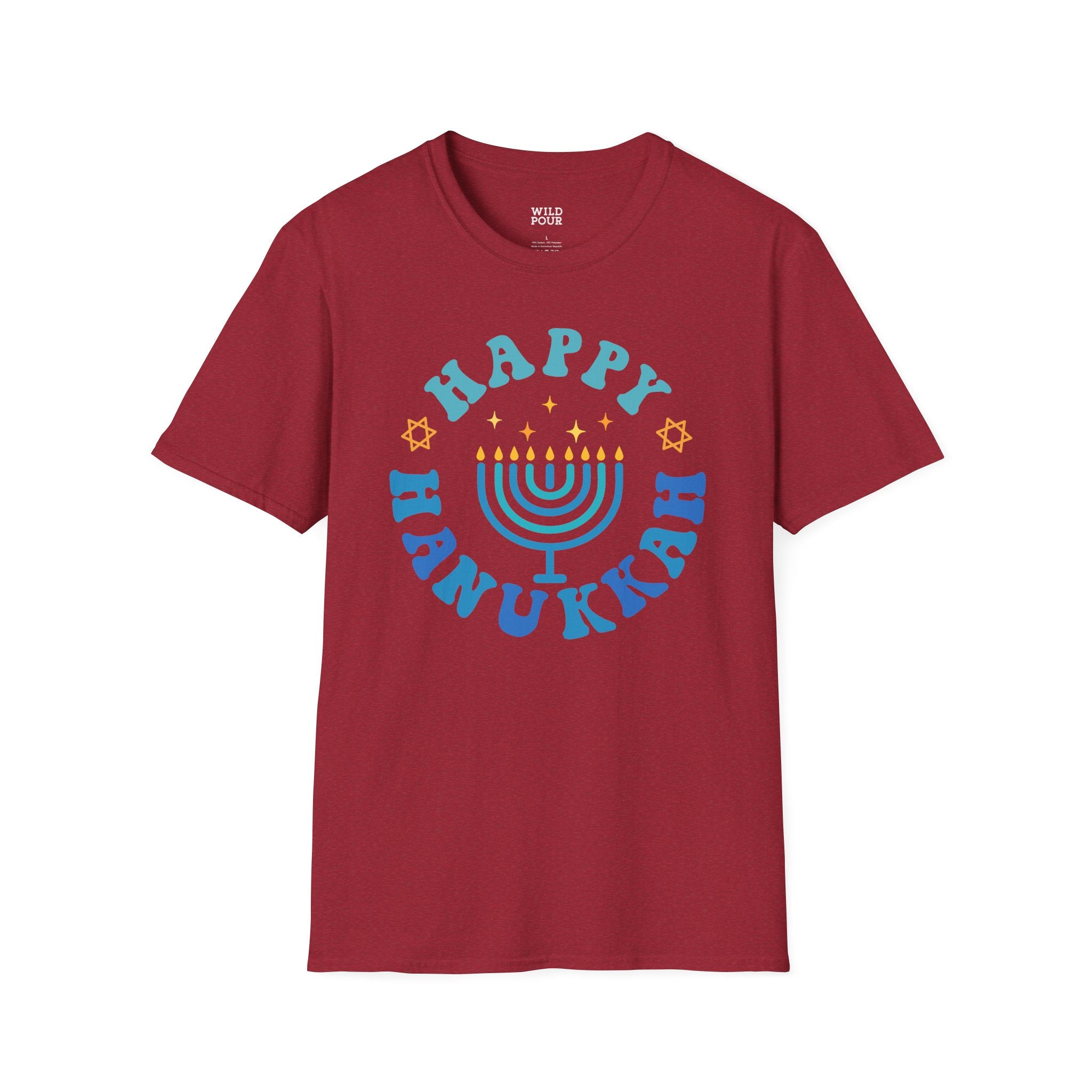 Happy Hanukkah, Menorah Tee - S / Antique Cherry Red - Wild Pour