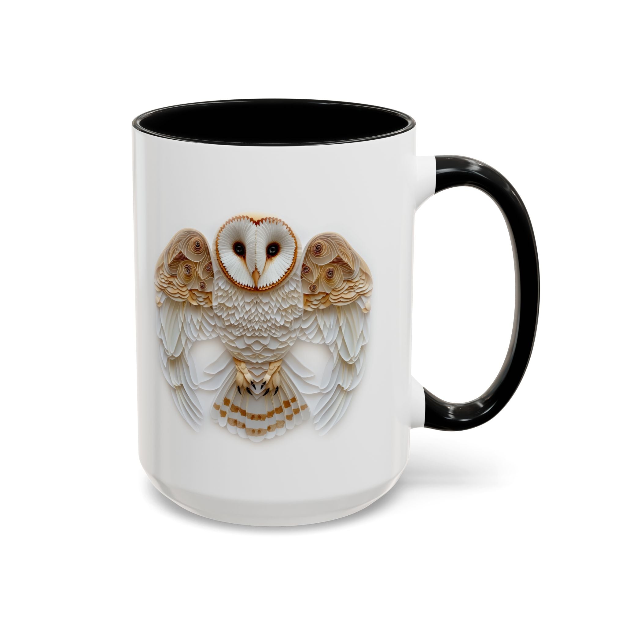 Barn Owl, Paper Quilling Mug - 15oz / Black - Wild Pour