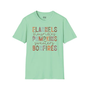 Flannels Hayrides Pumpkins Sweaters and Bonfires Tee - S / Mint Green - Wild Pour