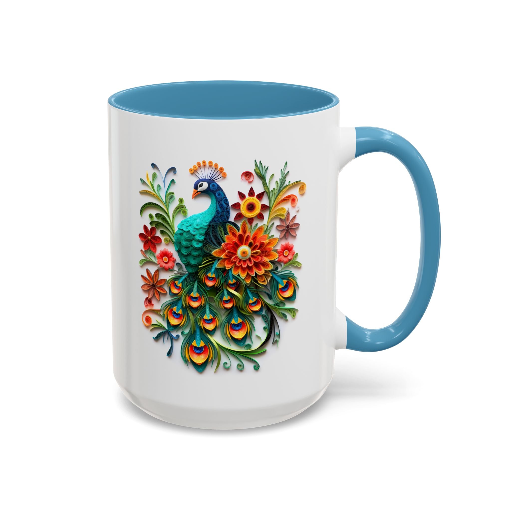 Peacocks, Paper Quilling Mug - 15oz / Light Blue - Wild Pour