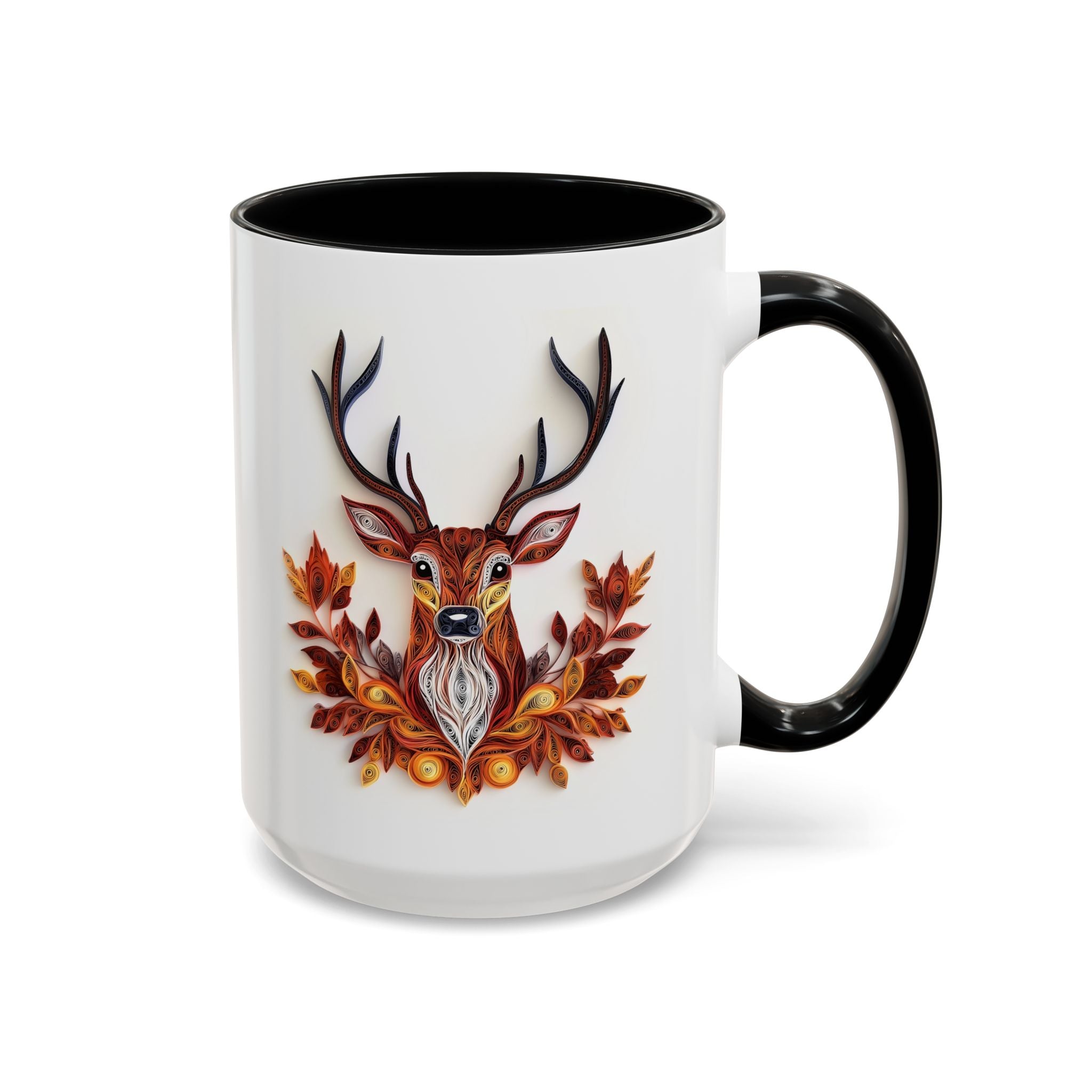 Deer with Fall Leaves, Paper Quilling Mug - 15oz / Black - Wild Pour