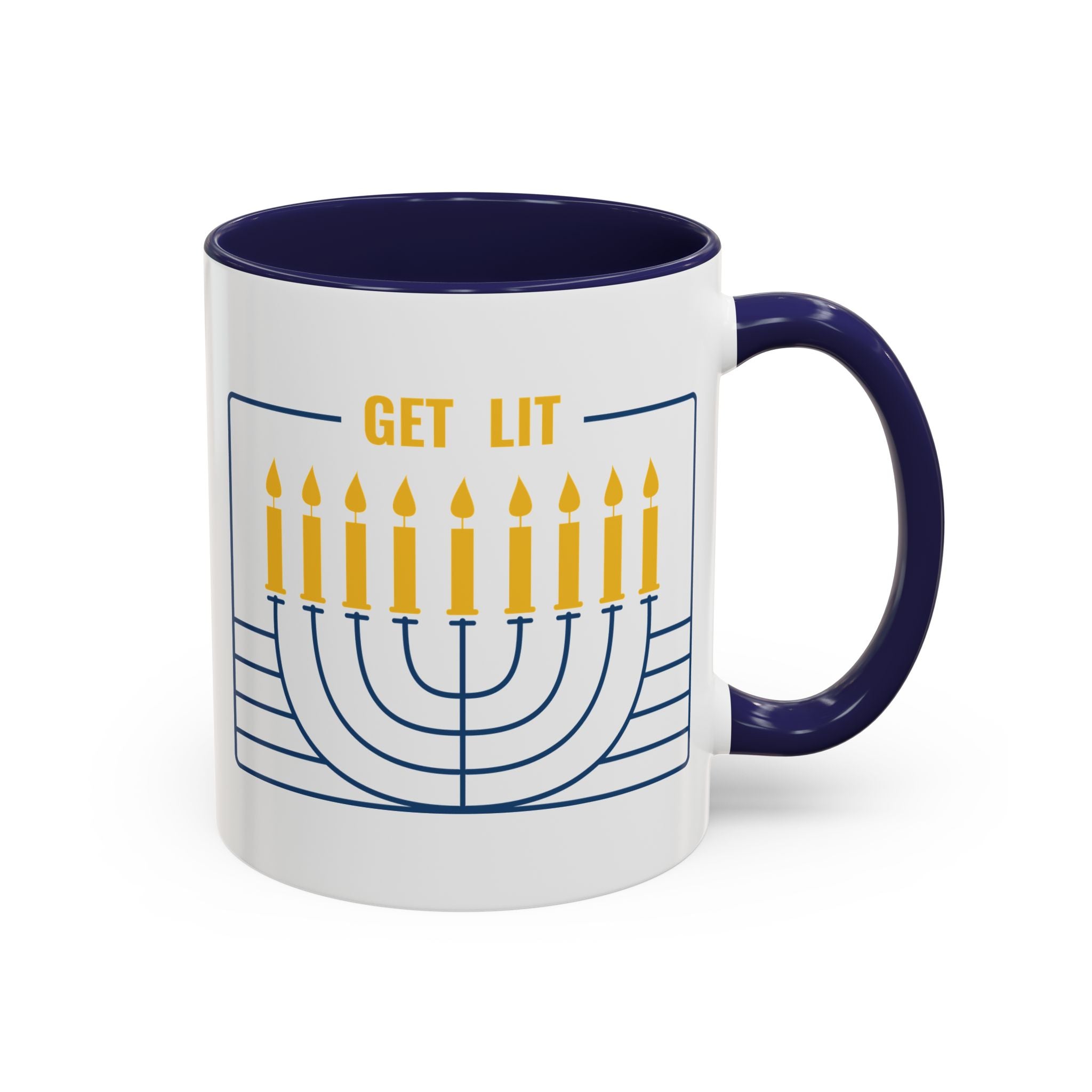 Get Lit, Menorah Mug - 11oz / Navy - Wild Pour