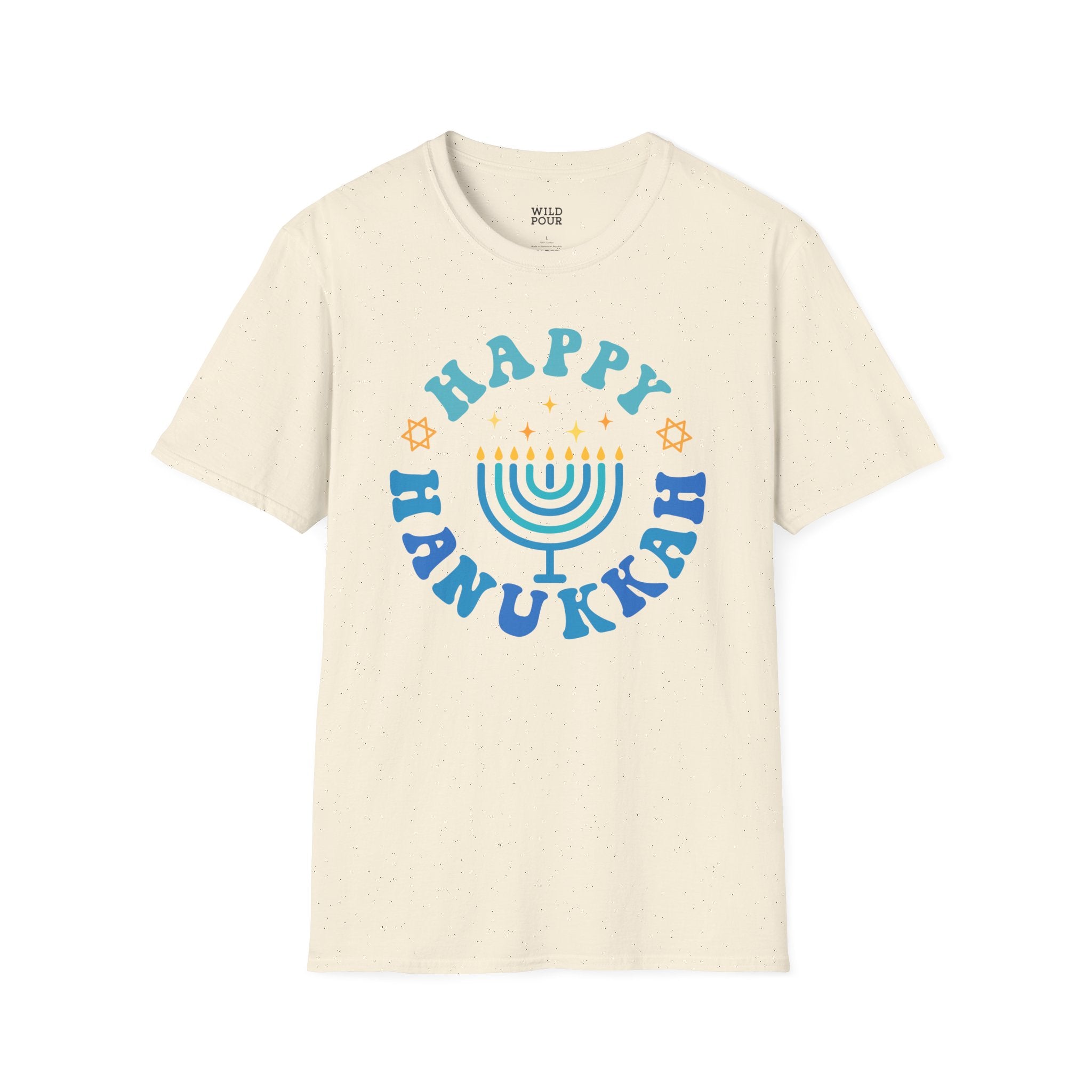 Happy Hanukkah, Menorah Tee - S / Natural - Wild Pour