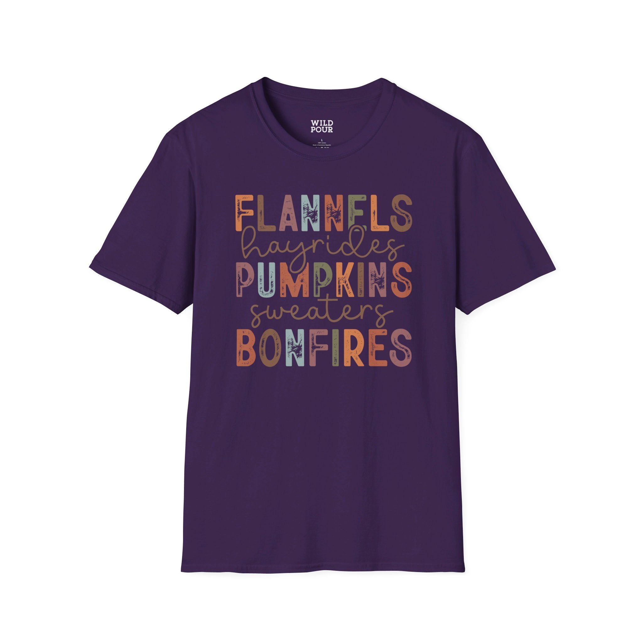 Flannels Hayrides Pumpkins Sweaters and Bonfires Tee - S / Purple - Wild Pour