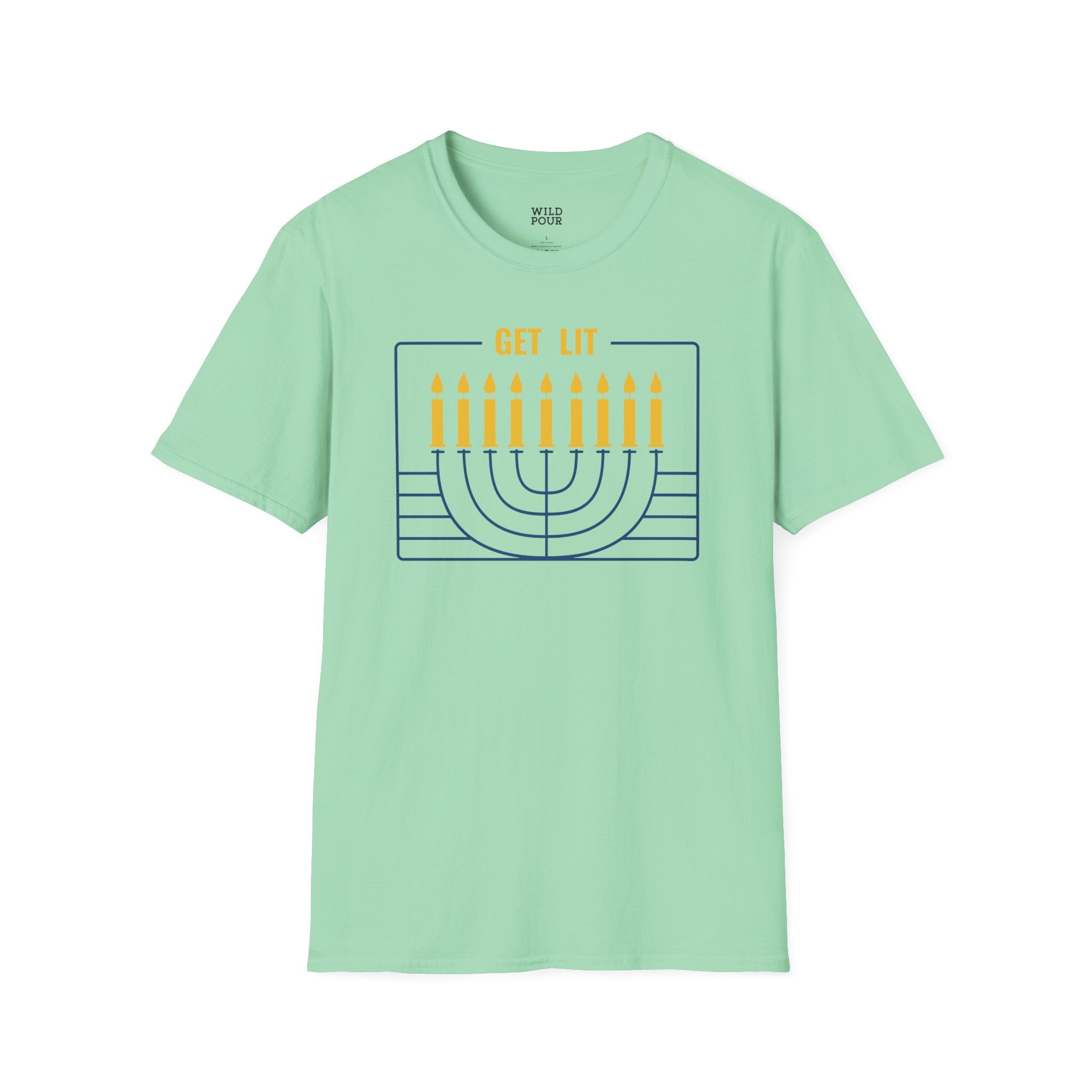 Get Lit, Menorah Tee - S / Mint Green - Wild Pour